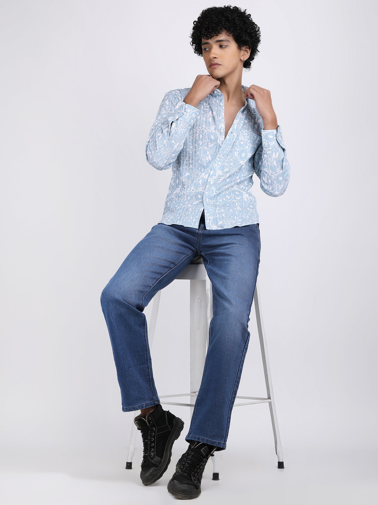 Sky Blue Popcorn Print Premium Full Sleeves Shirt