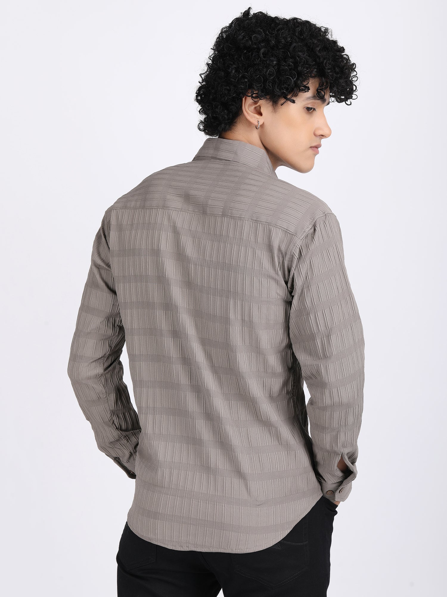 Dark Cream Popcorn Texture Full Sleeves Shirt