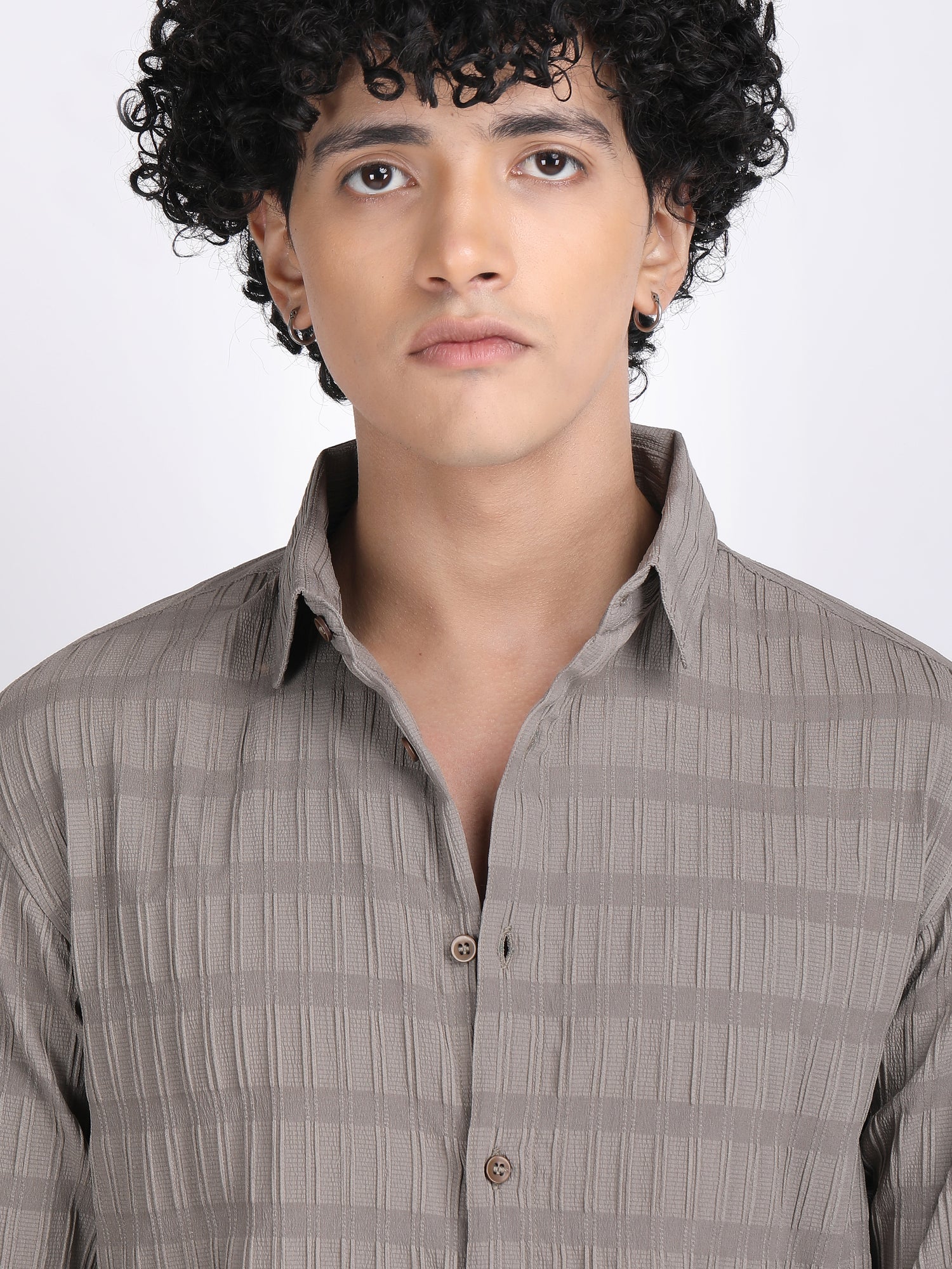 Dark Cream Popcorn Texture Full Sleeves Shirt
