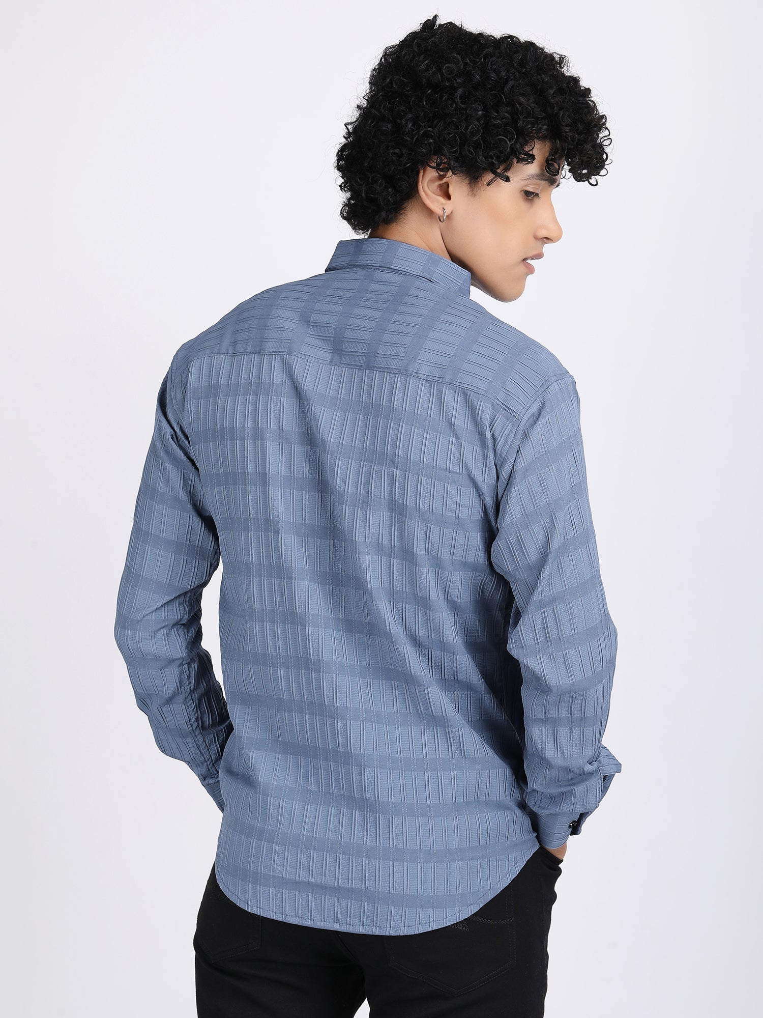 Light Blue Popcorn Texture Full Sleeves Shirt