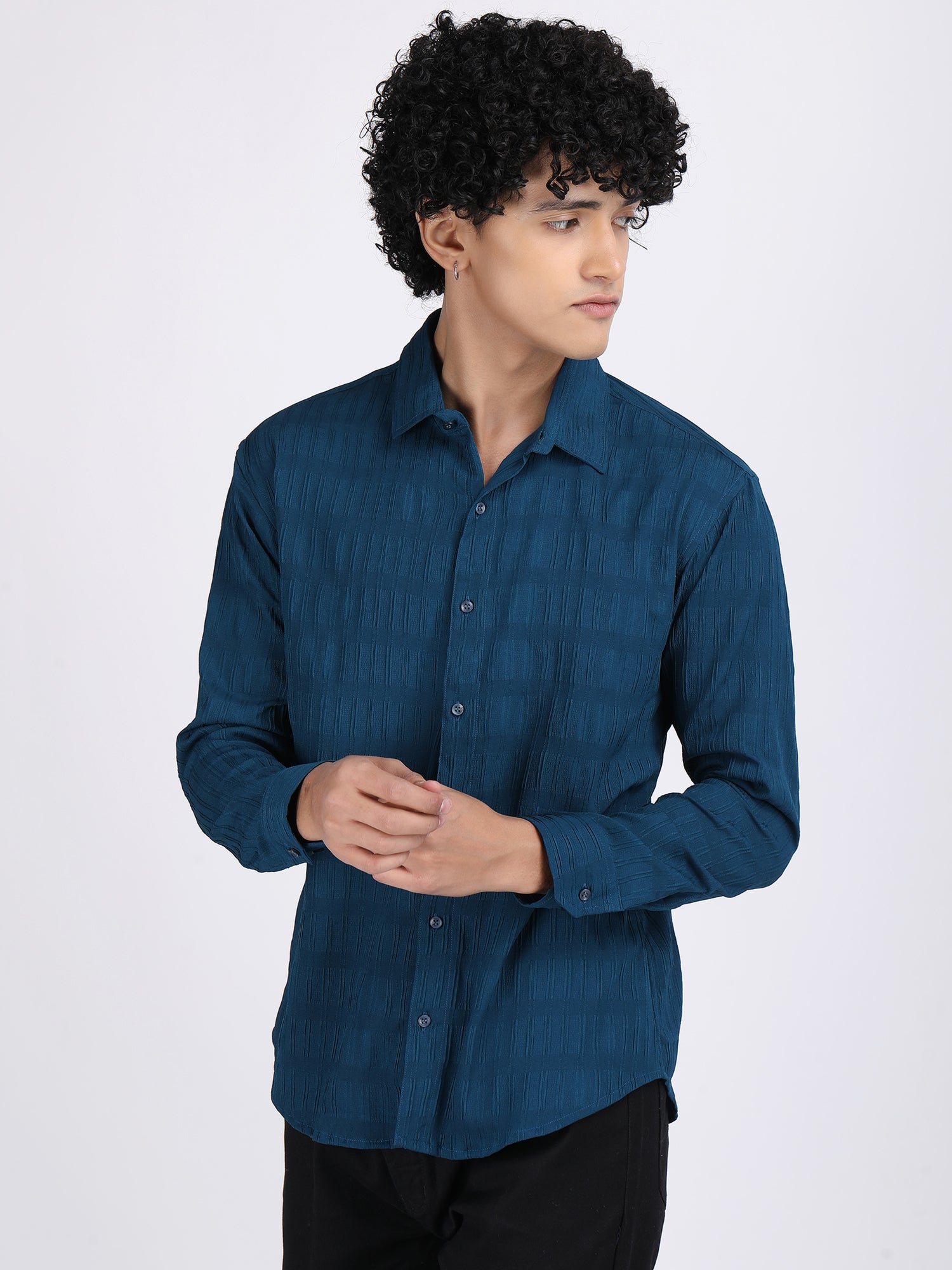Nile Blue Popcorn Texture Full sleeves Shirt