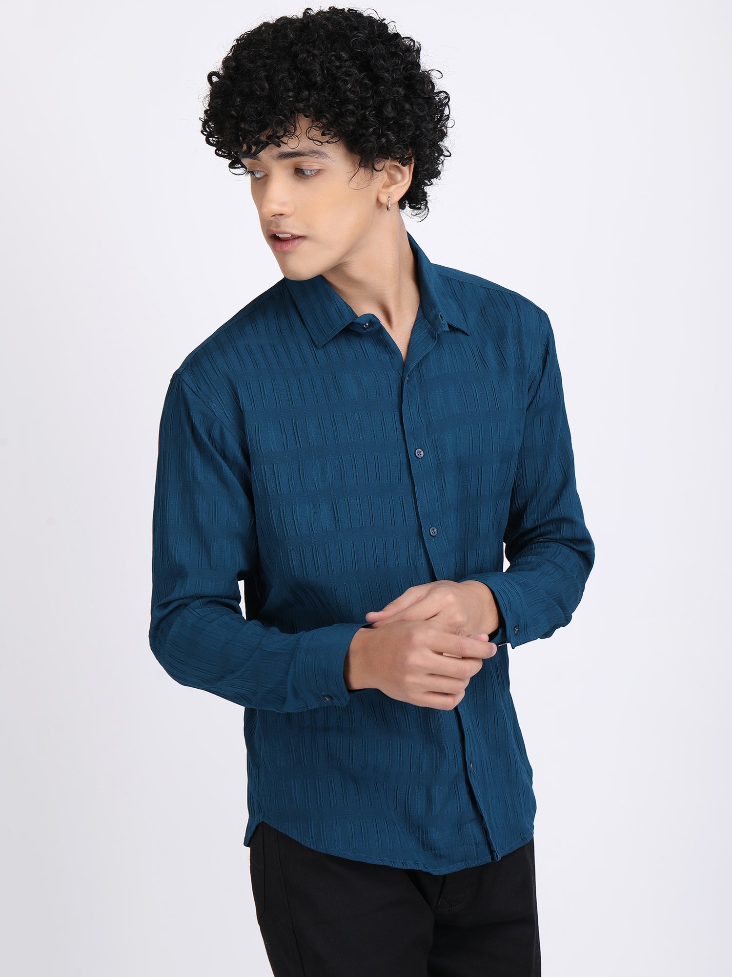 Nile Blue Popcorn Texture Full sleeves Shirt