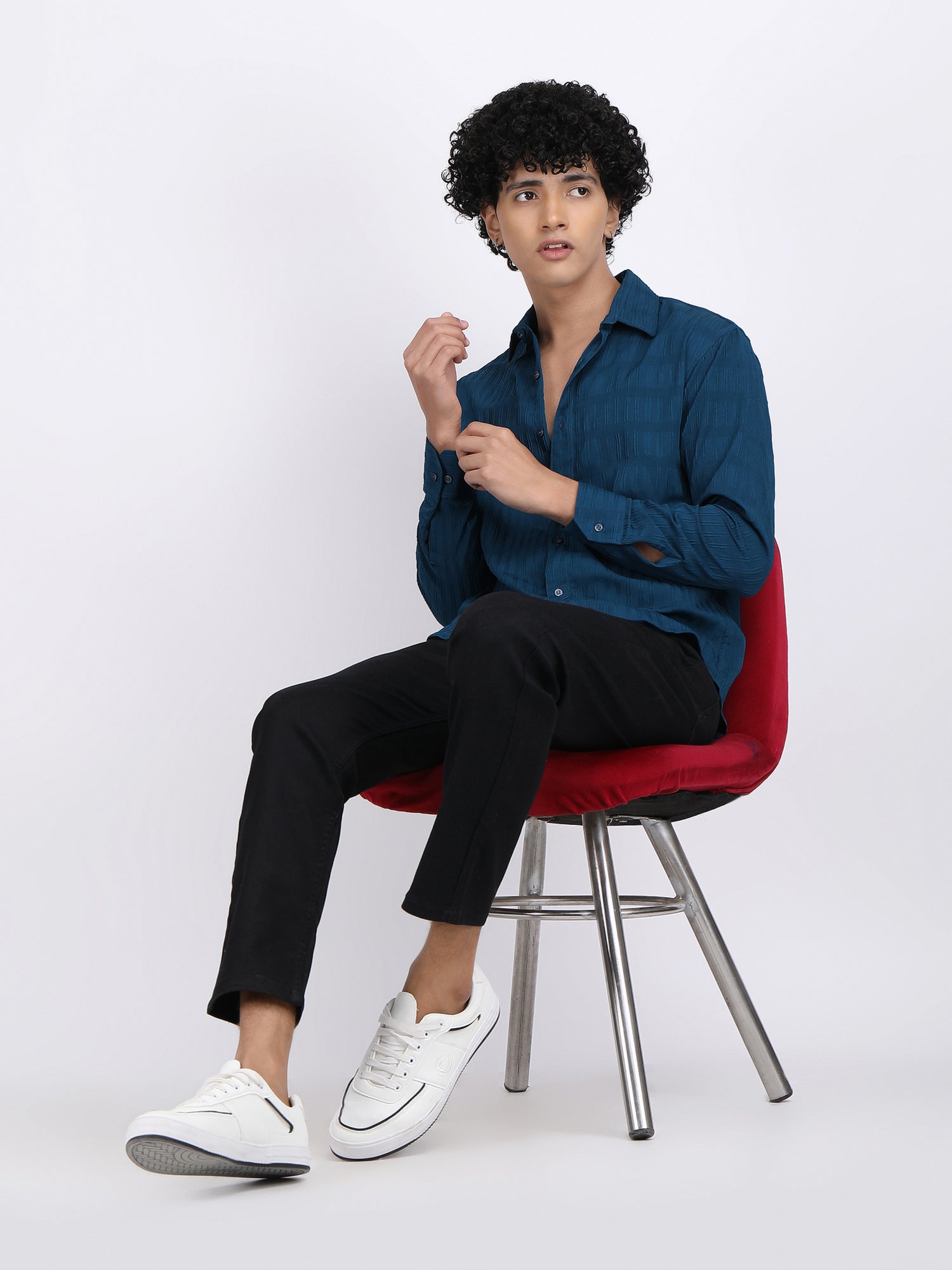 Nile Blue Popcorn Texture Full sleeves Shirt