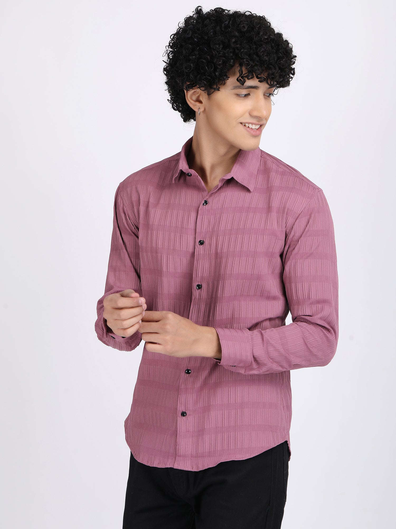 Dark Pink Popcorn Texture Full Sleeves Shirt