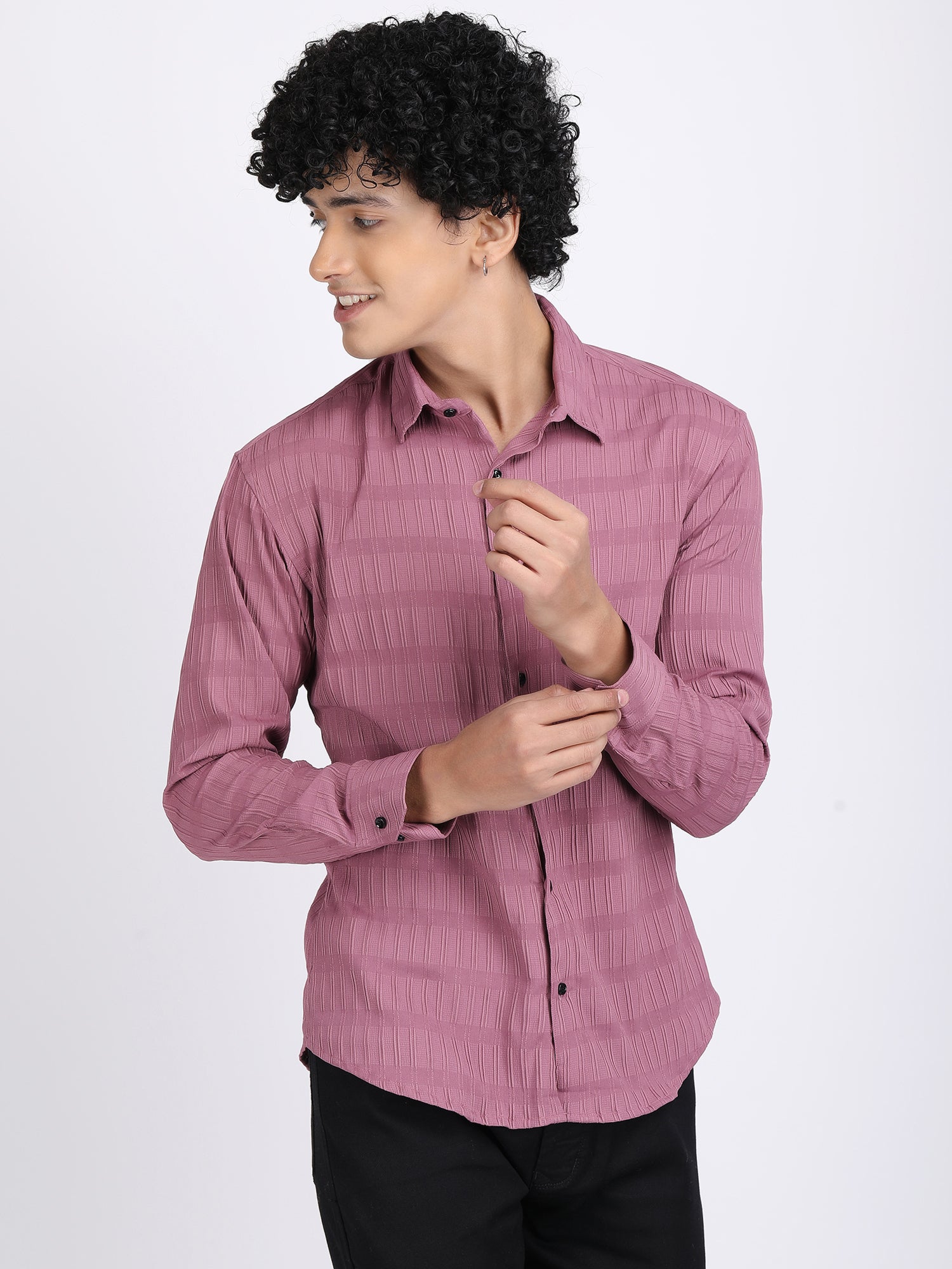 Dark Pink Popcorn Texture Full Sleeves Shirt