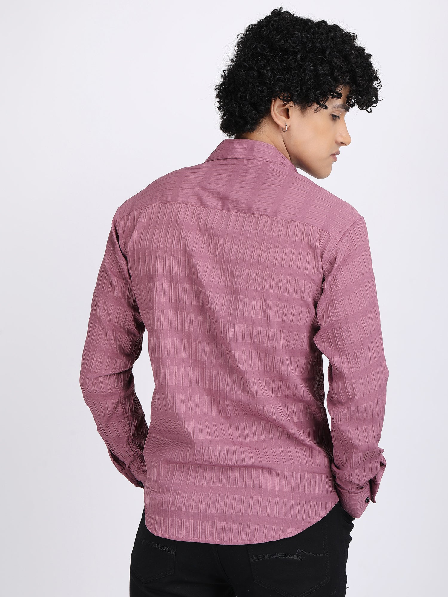 Dark Pink Popcorn Texture Full Sleeves Shirt