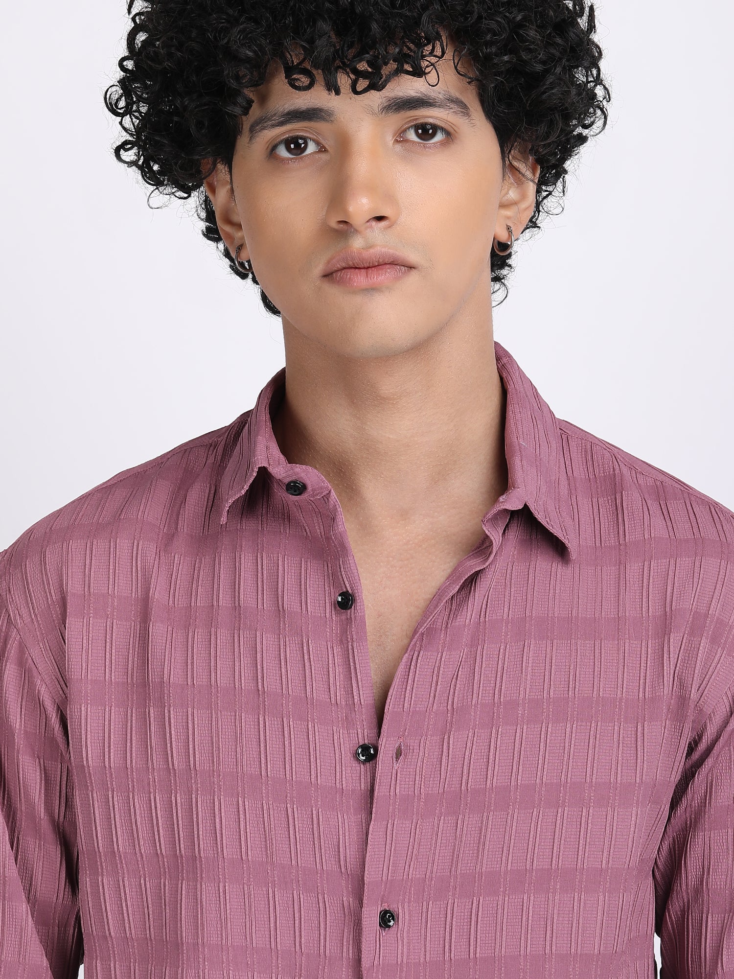 Dark Pink Popcorn Texture Full Sleeves Shirt
