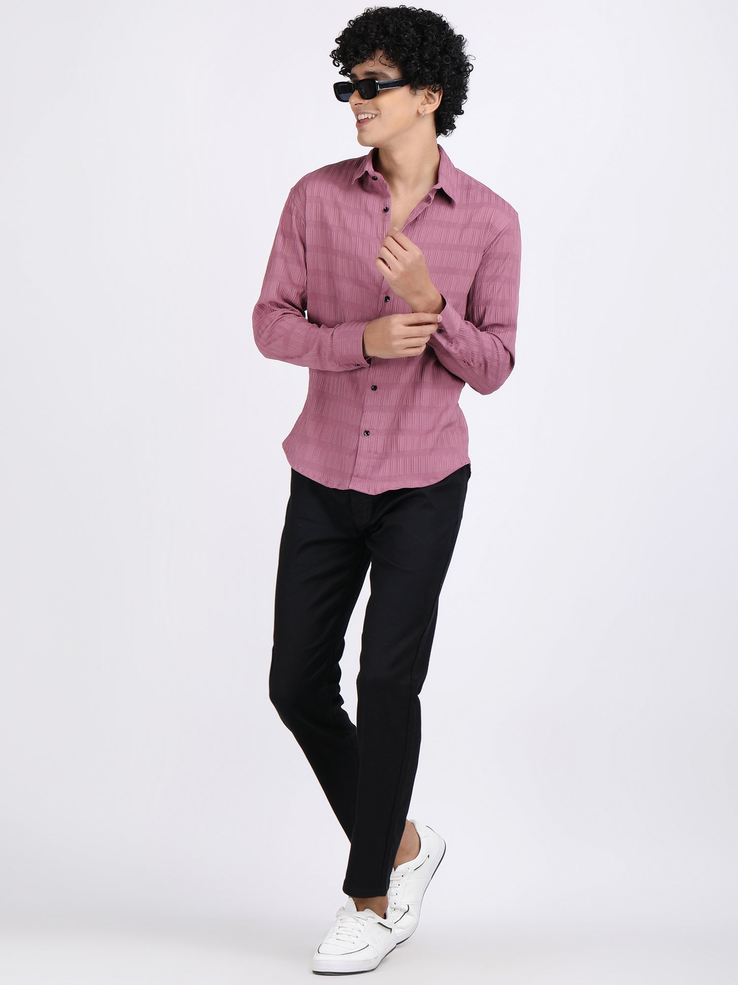 Dark Pink Popcorn Texture Full Sleeves Shirt