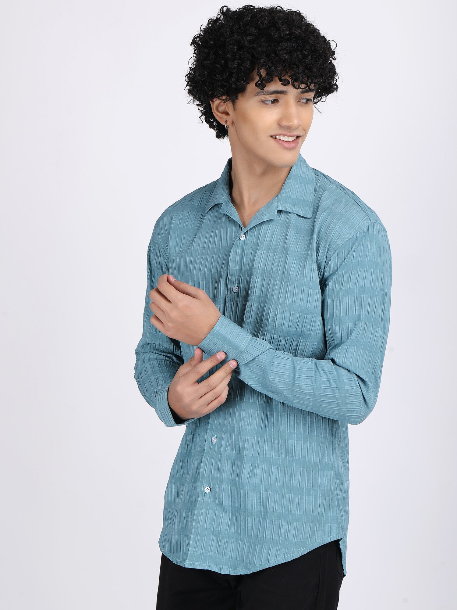 Sky Blue Popcorn Texture Full Sleeves Shirt