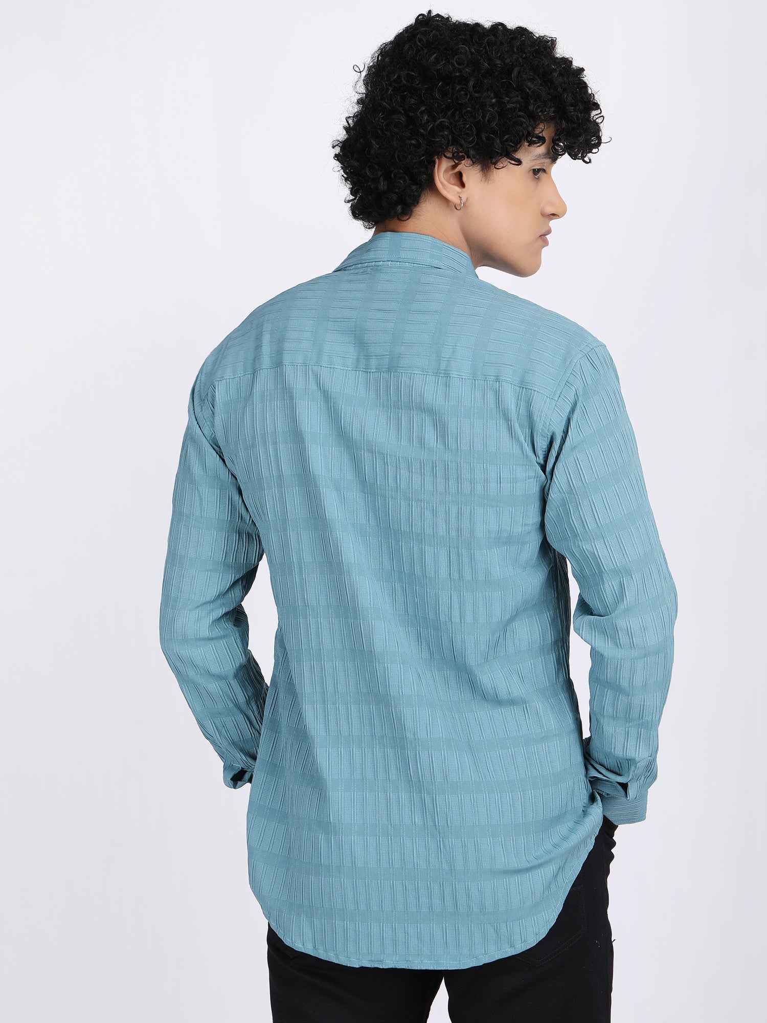 Sky Blue Popcorn Texture Full Sleeves Shirt