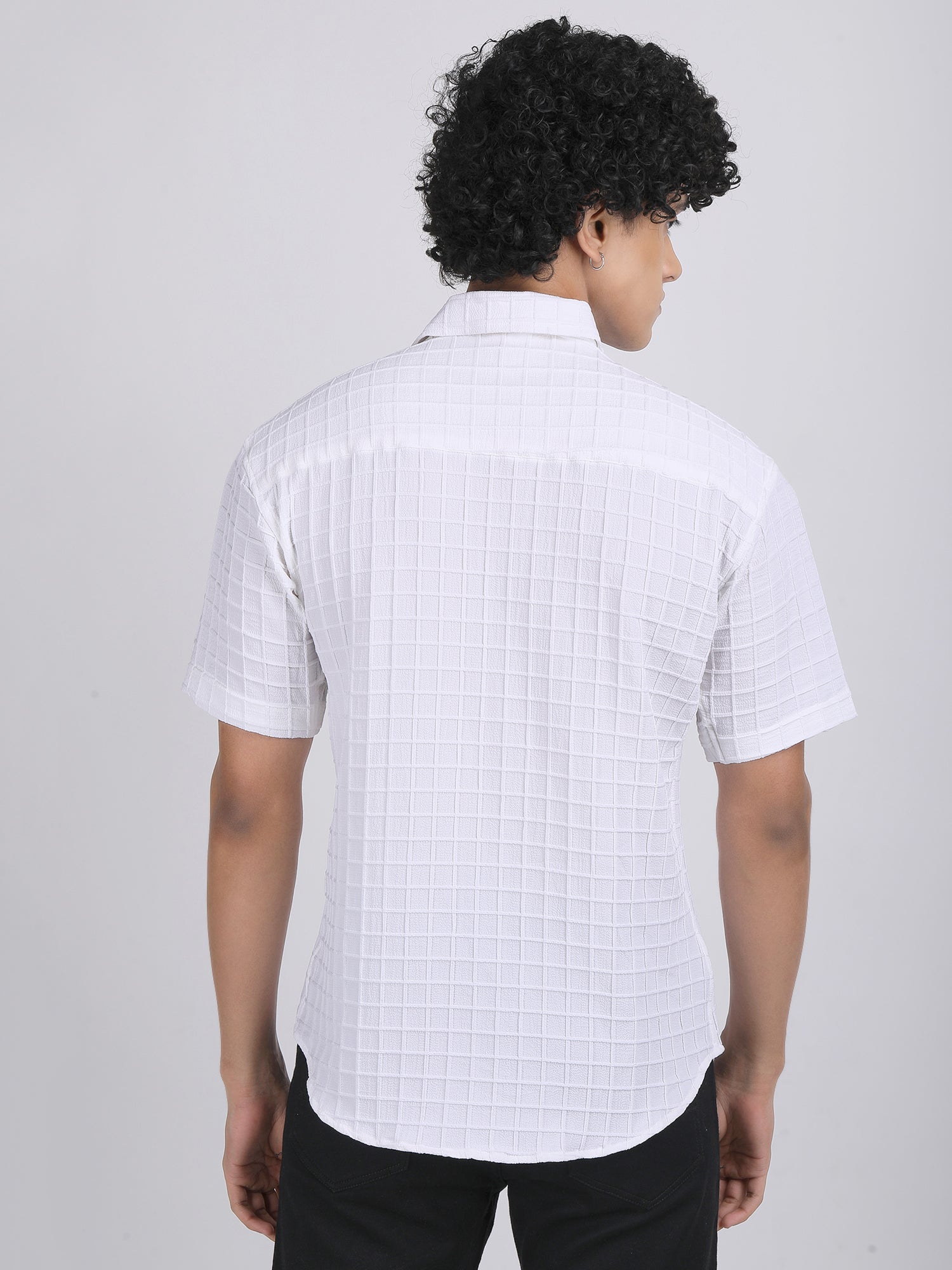 White Popcorn Texture Half Sleeves Shirt