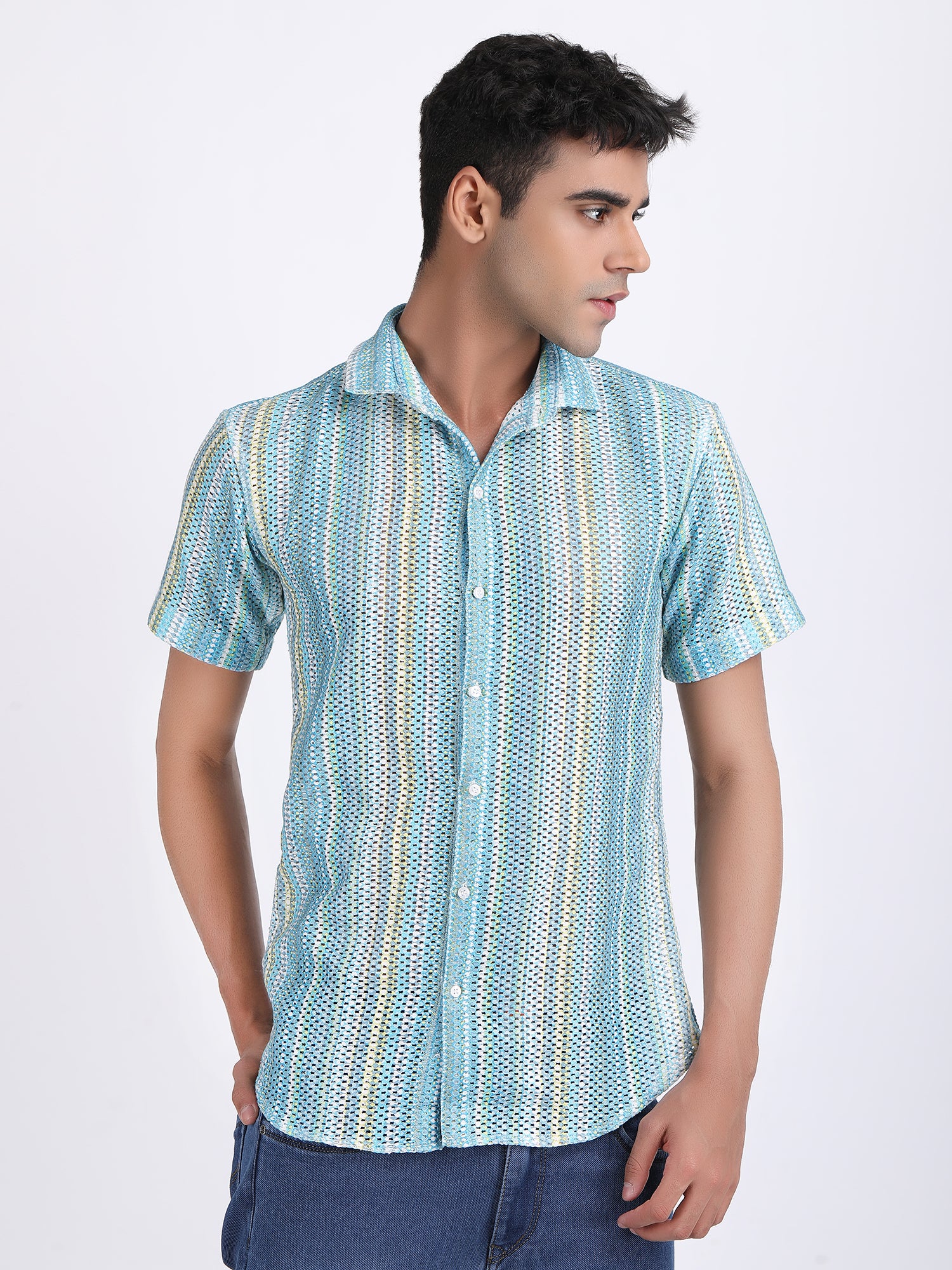 Dirty Blue Dual Fusion Crochet Shirt
