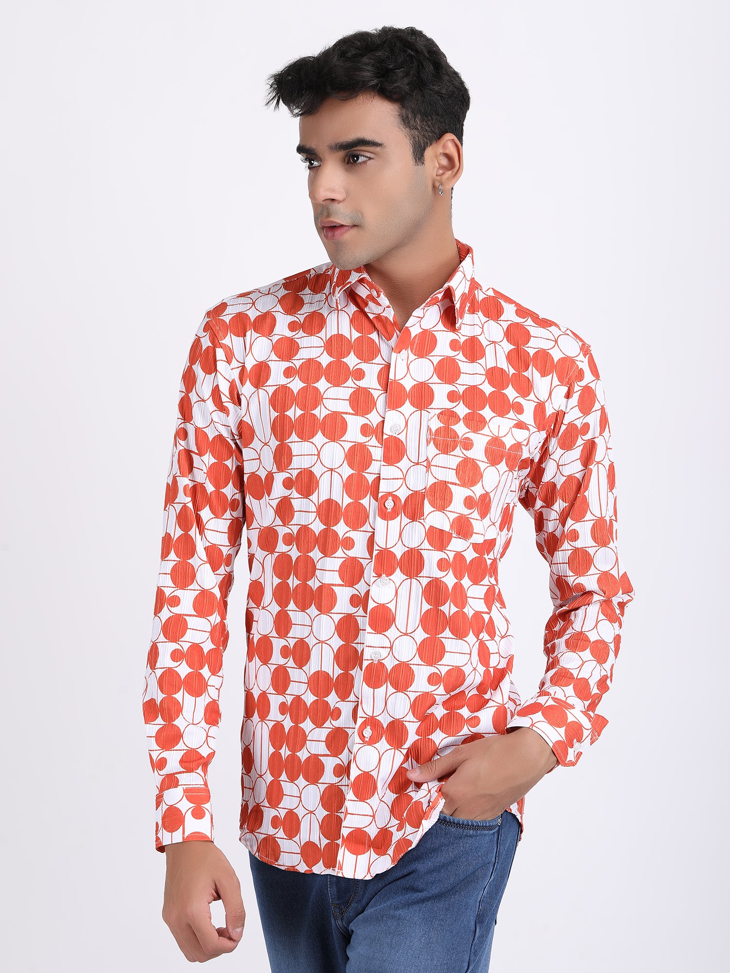 Sunrise Orange Popcorn Print Premium Full Sleeves Shirt
