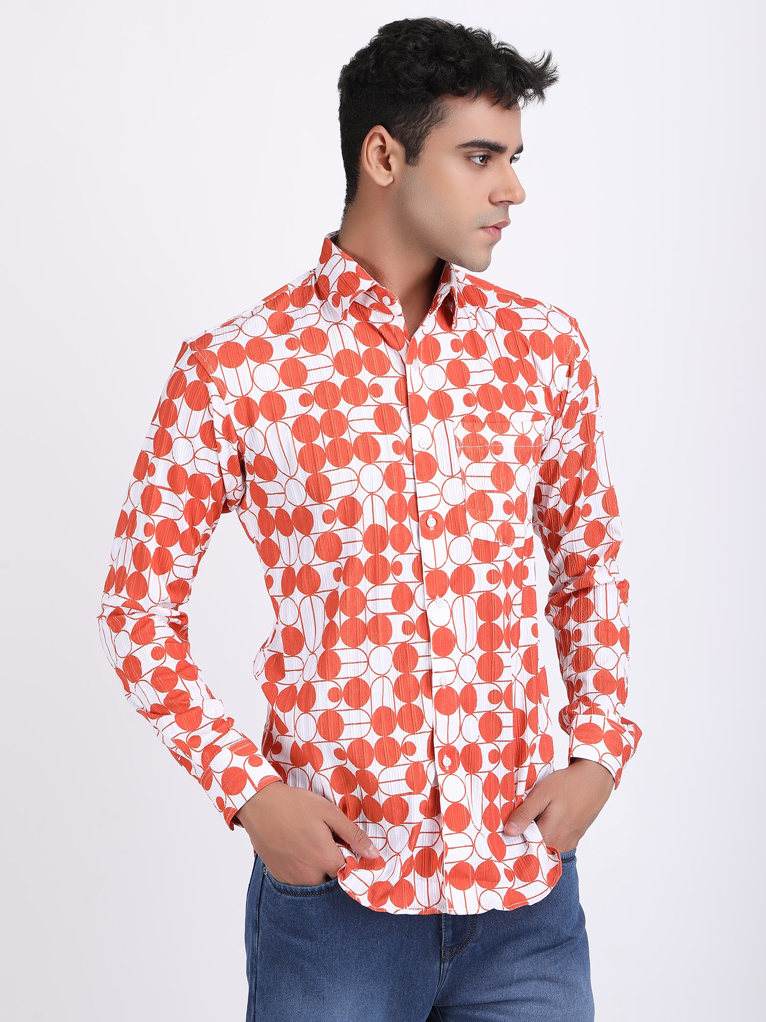 Sunrise Orange Popcorn Print Premium Full Sleeves Shirt