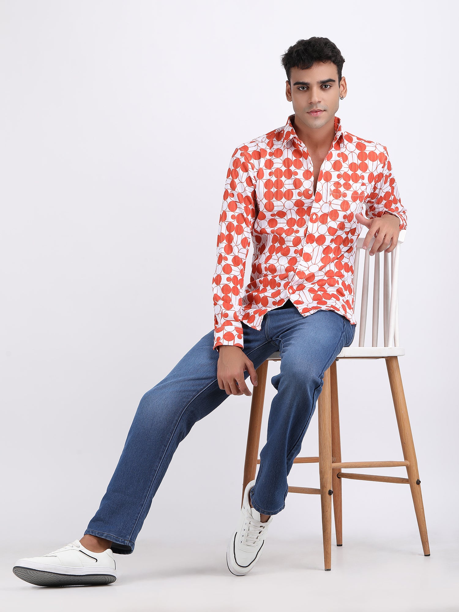 Sunrise Orange Popcorn Print Premium Full Sleeves Shirt