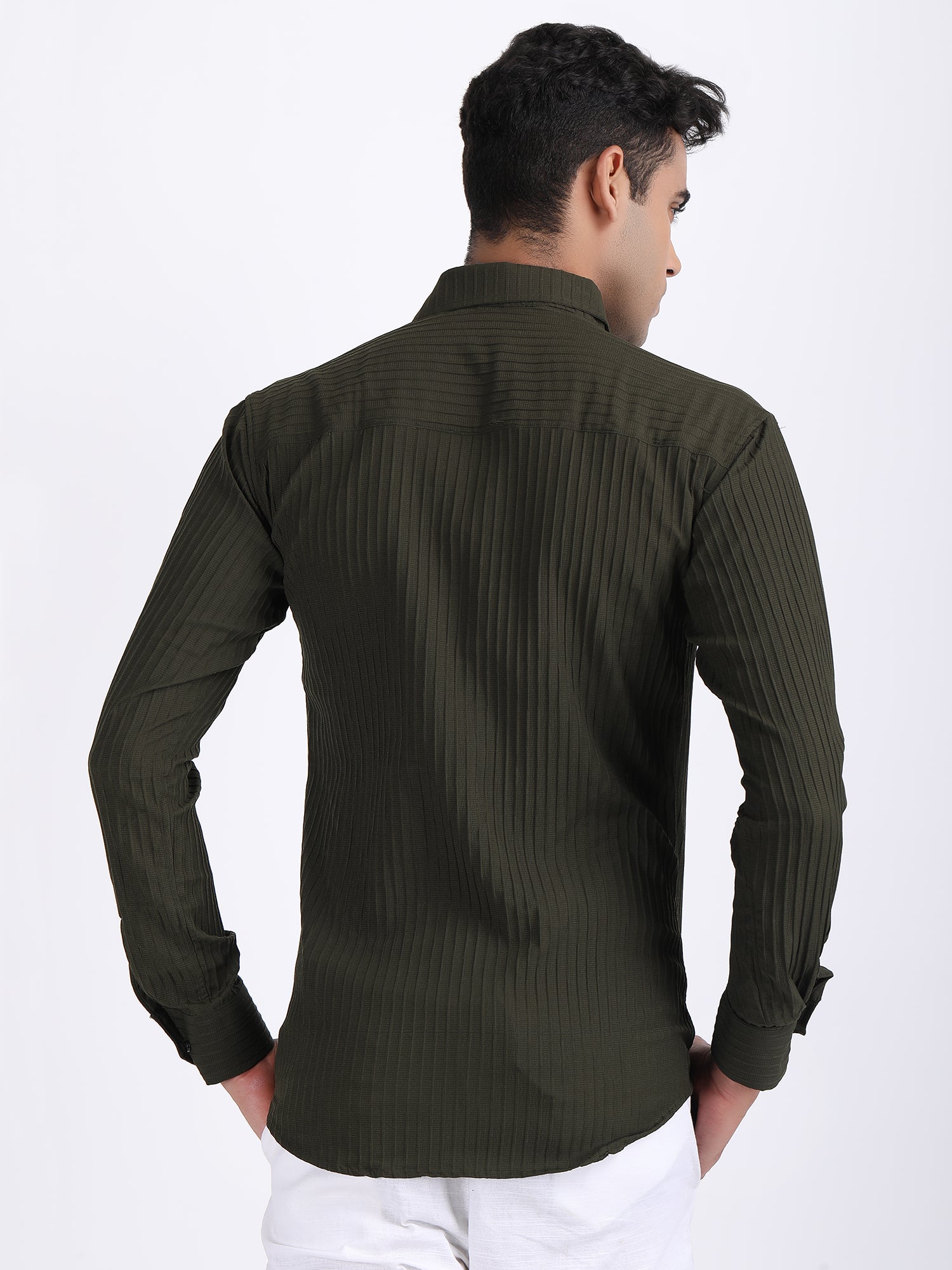 Mehendi Green Popcorn Texture Full Sleeves Shirt