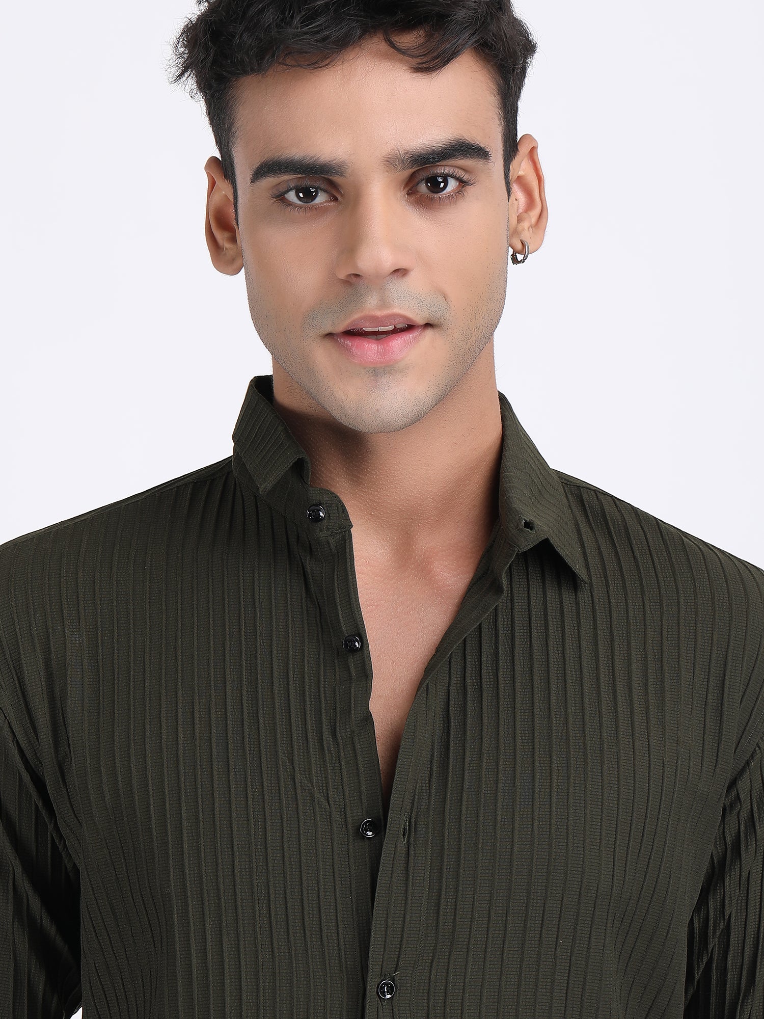 Mehendi Green Popcorn Texture Full Sleeves Shirt