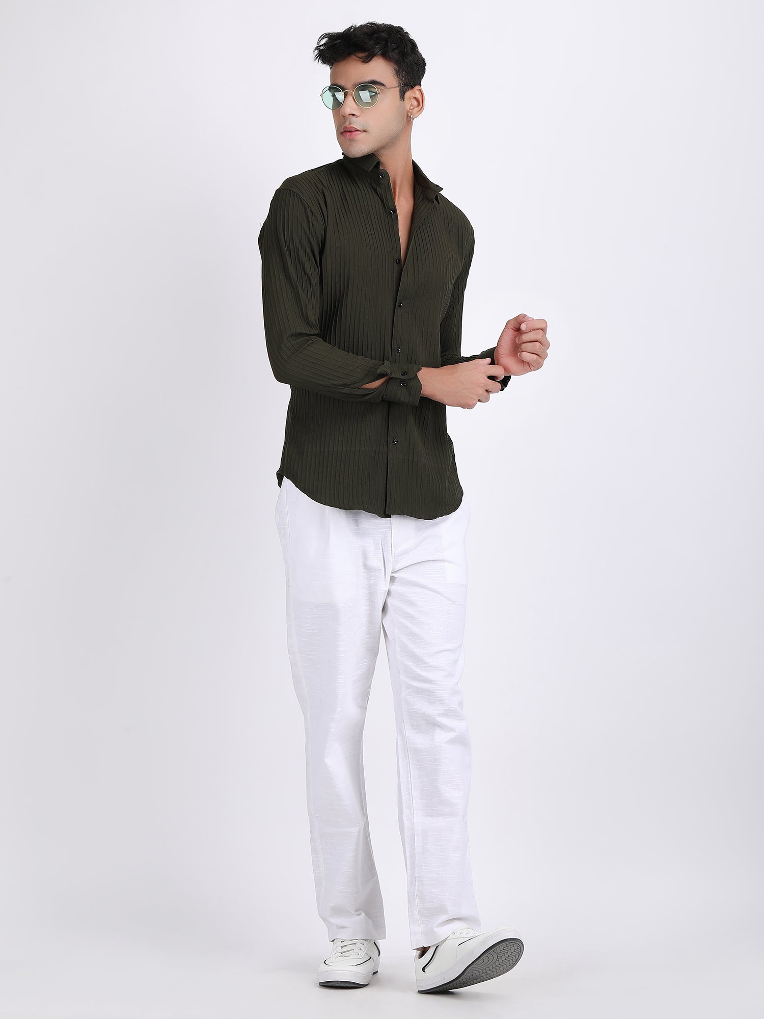 Mehendi Green Popcorn Texture Full Sleeves Shirt