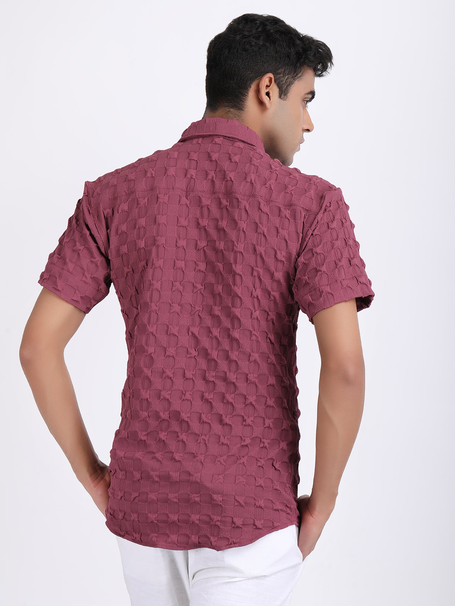 Light Maroon Popcorn Texture Half Sleeves Shirt
