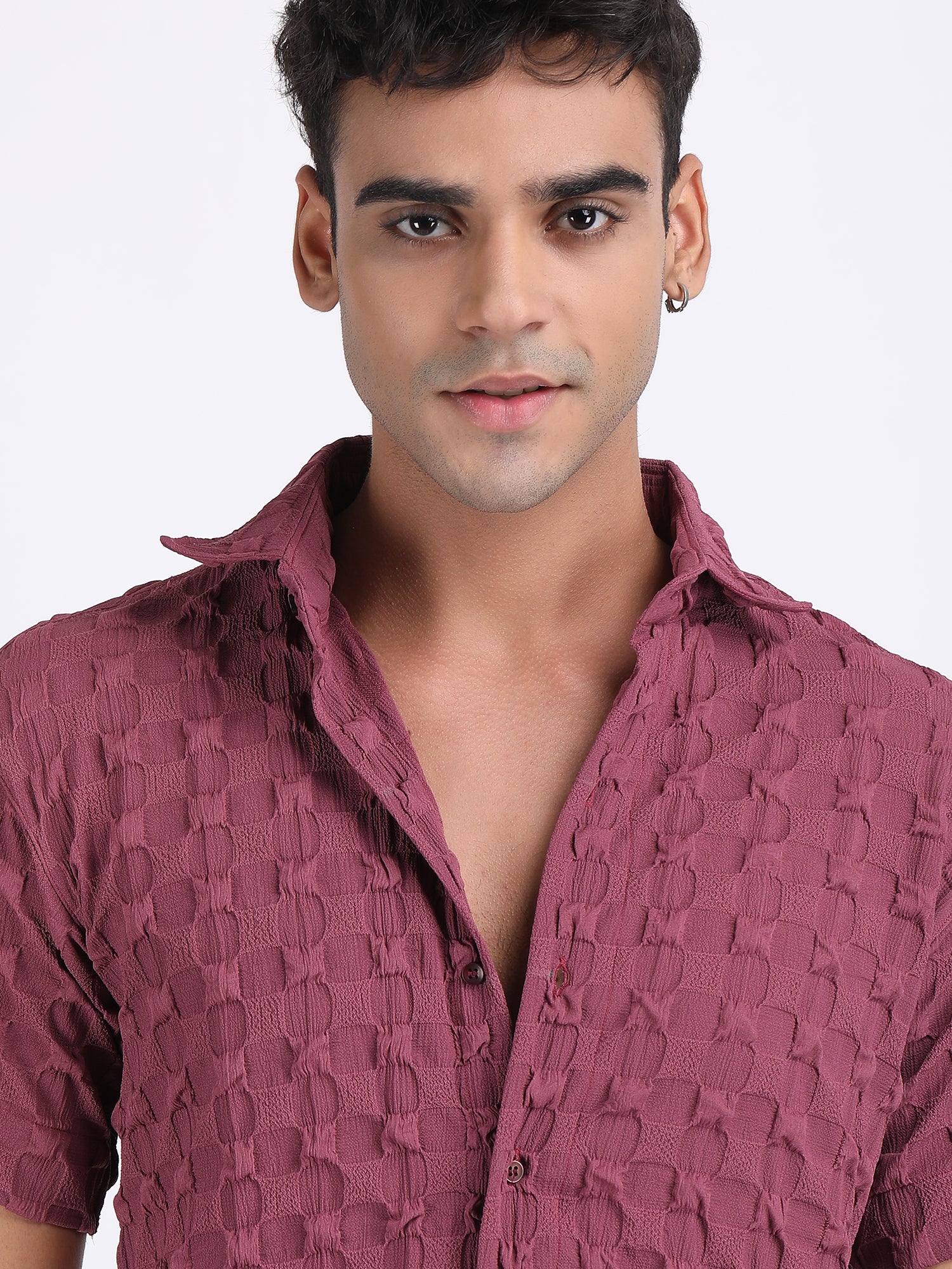 Light Maroon Popcorn Texture Half Sleeves Shirt