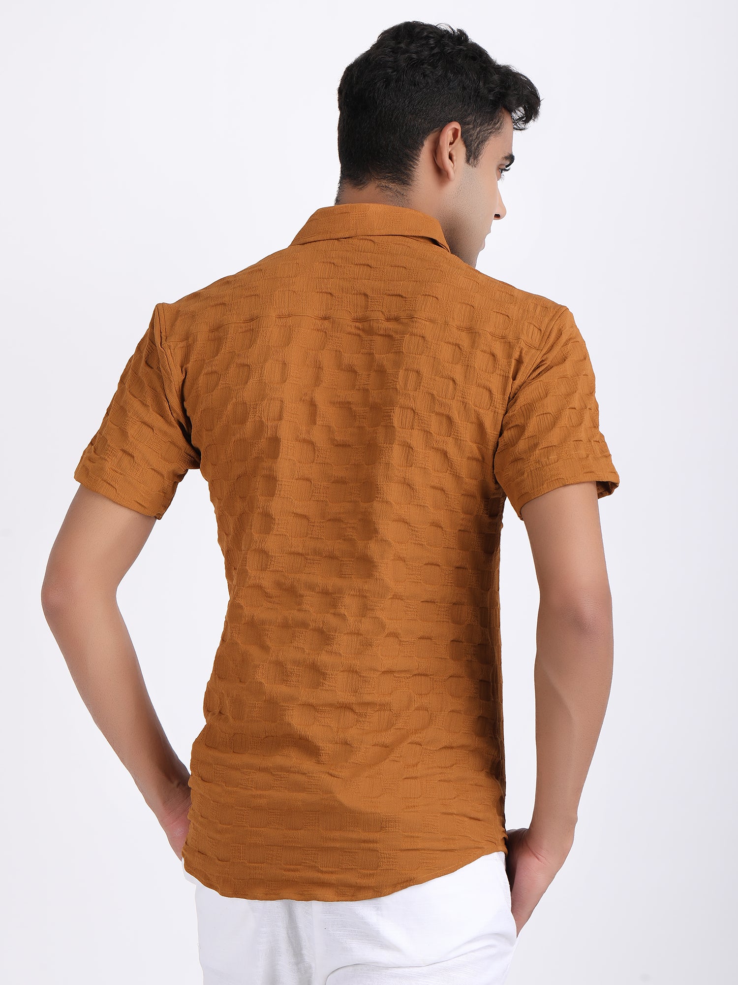 Light Brown Popcorn Texture Half Sleeves Shirt