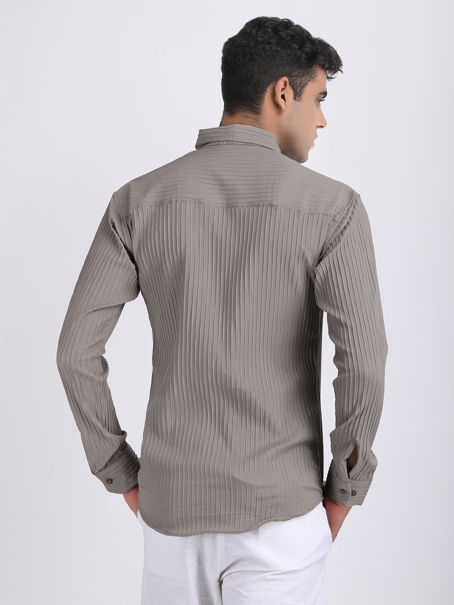 Cream Popcorn Texture Full Sleeves Shirt