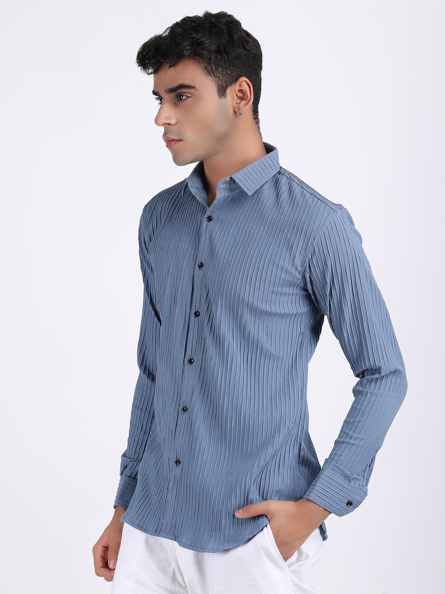 Dark Grey Popcorn Texture Full Sleeves Shirt