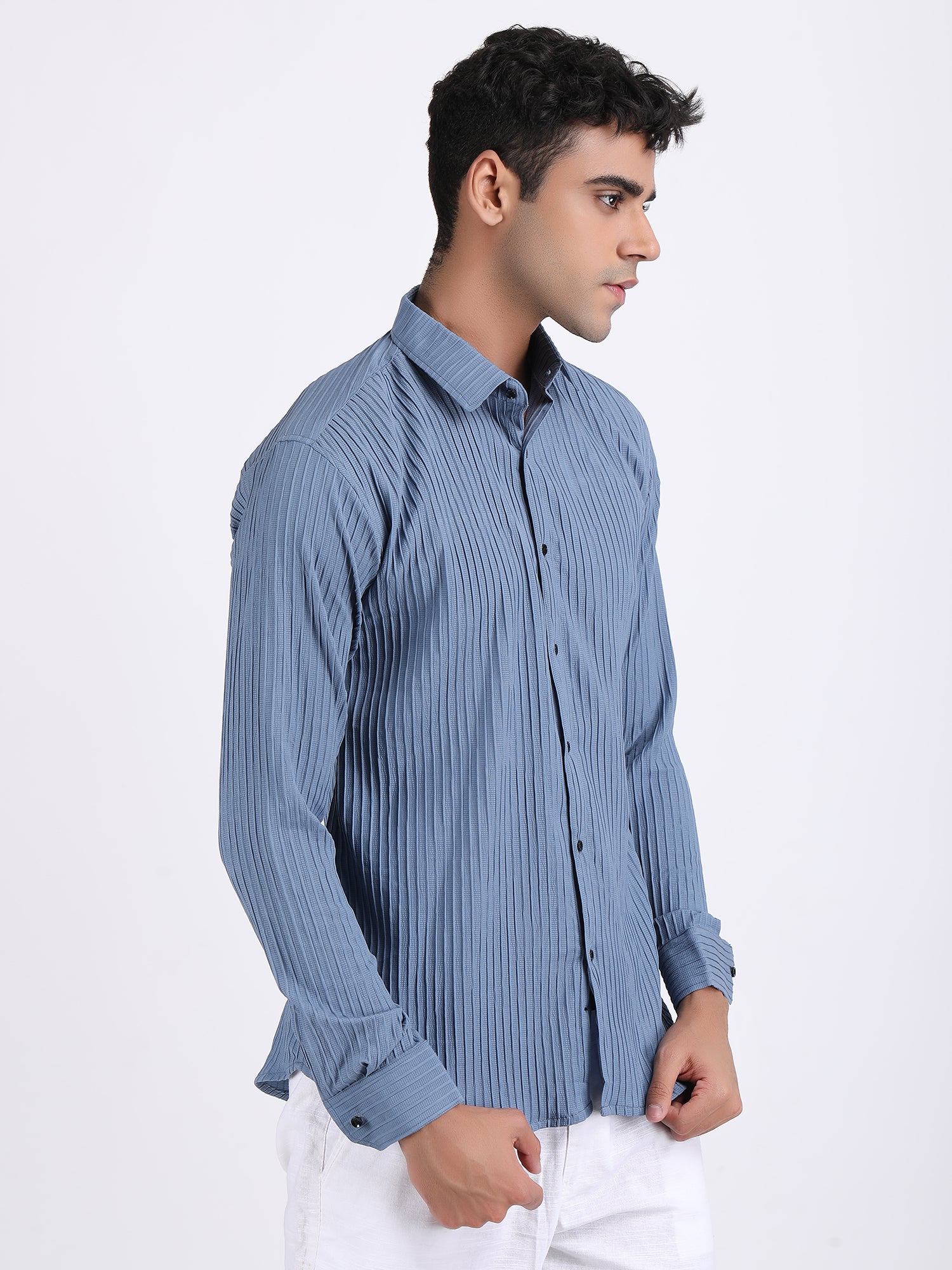 Dark Grey Popcorn Texture Full Sleeves Shirt