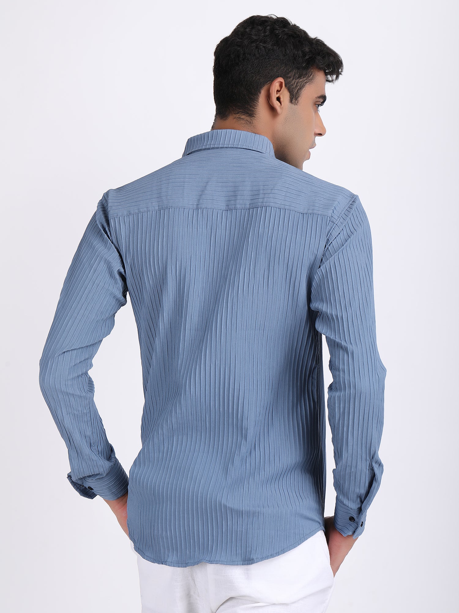 Dark Grey Popcorn Texture Full Sleeves Shirt
