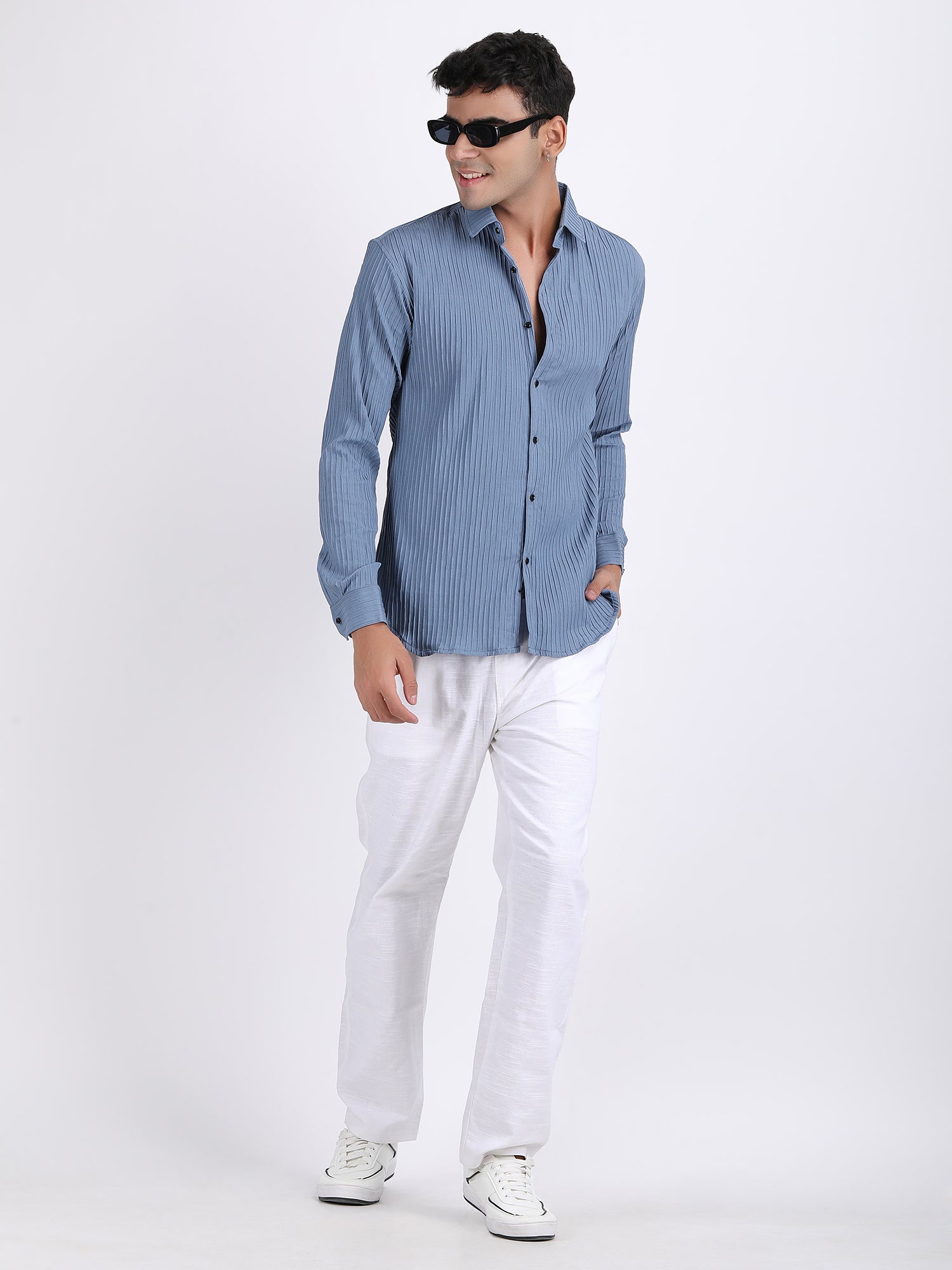 Dark Grey Popcorn Texture Full Sleeves Shirt