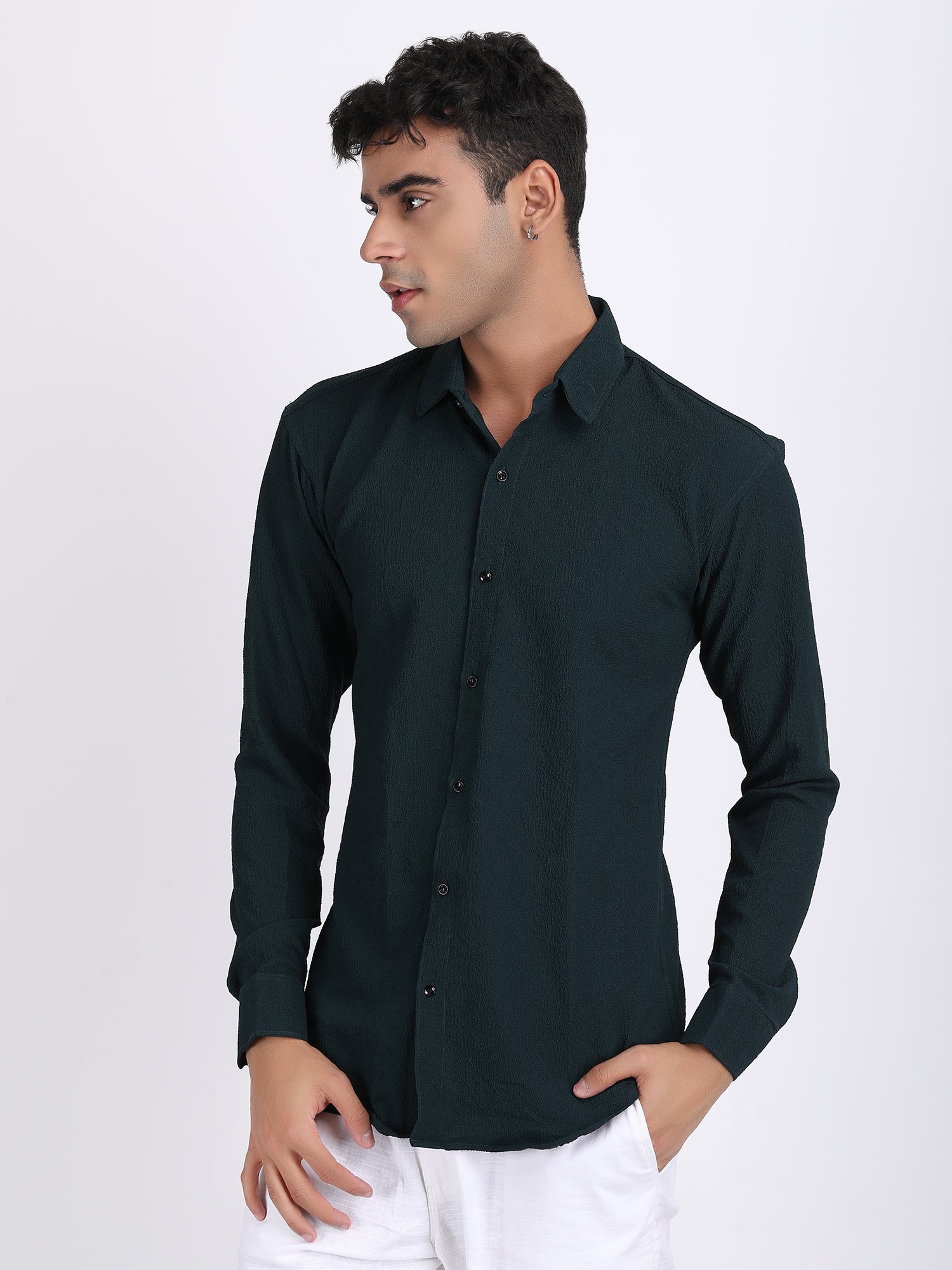 Green Popcorn Texture Full Sleeves Shirt