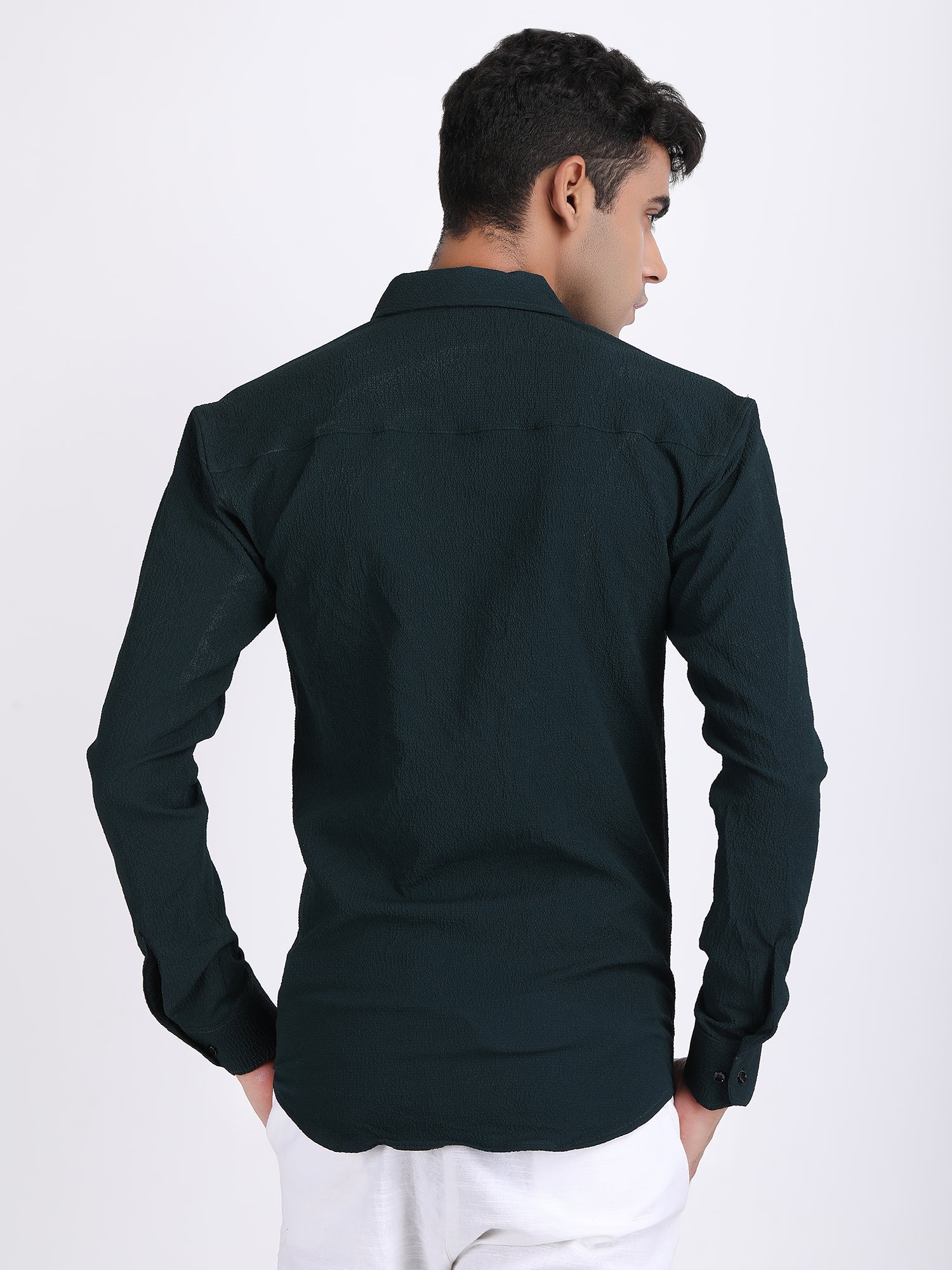 Green Popcorn Texture Full Sleeves Shirt