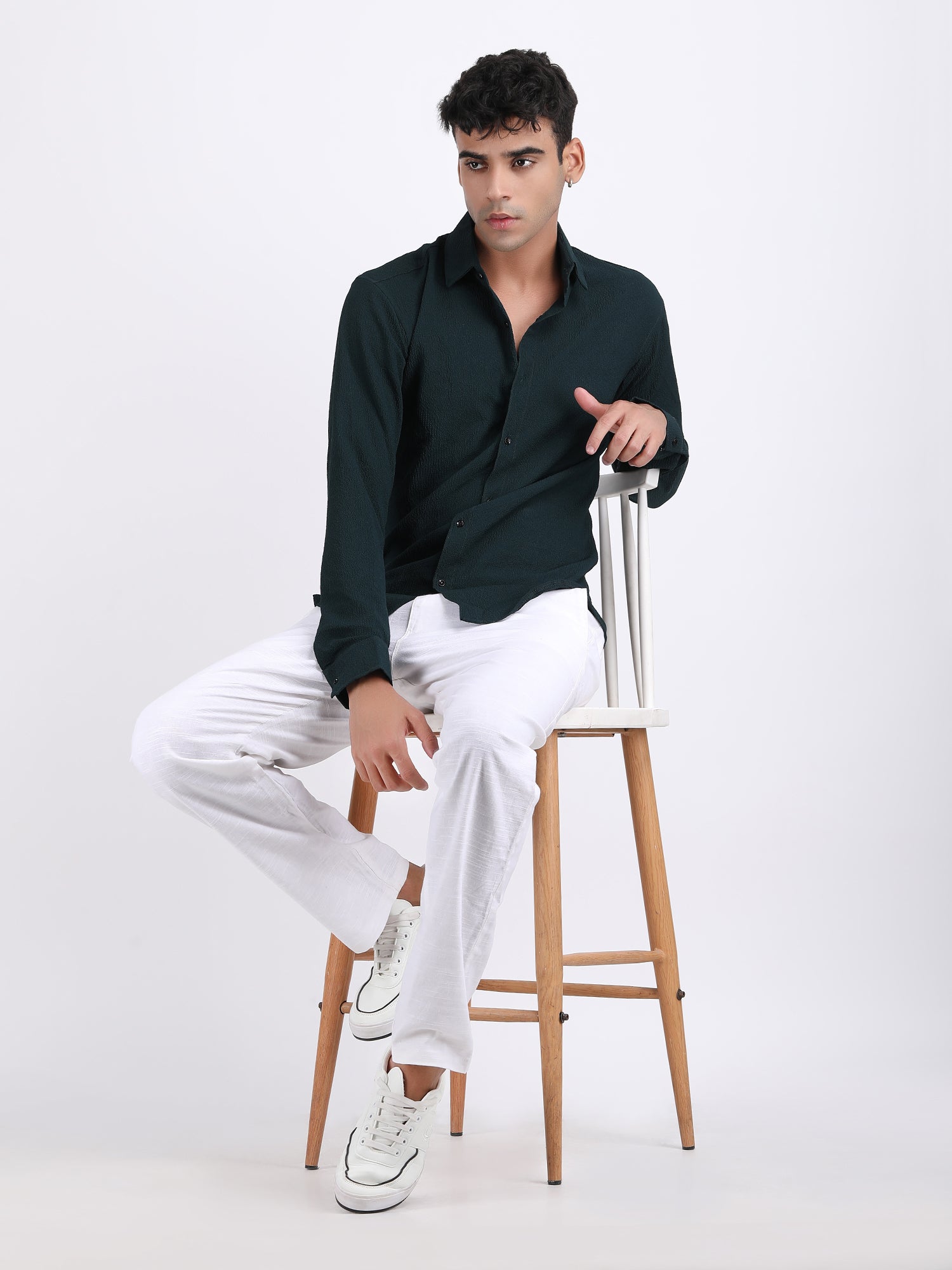 Green Popcorn Texture Full Sleeves Shirt