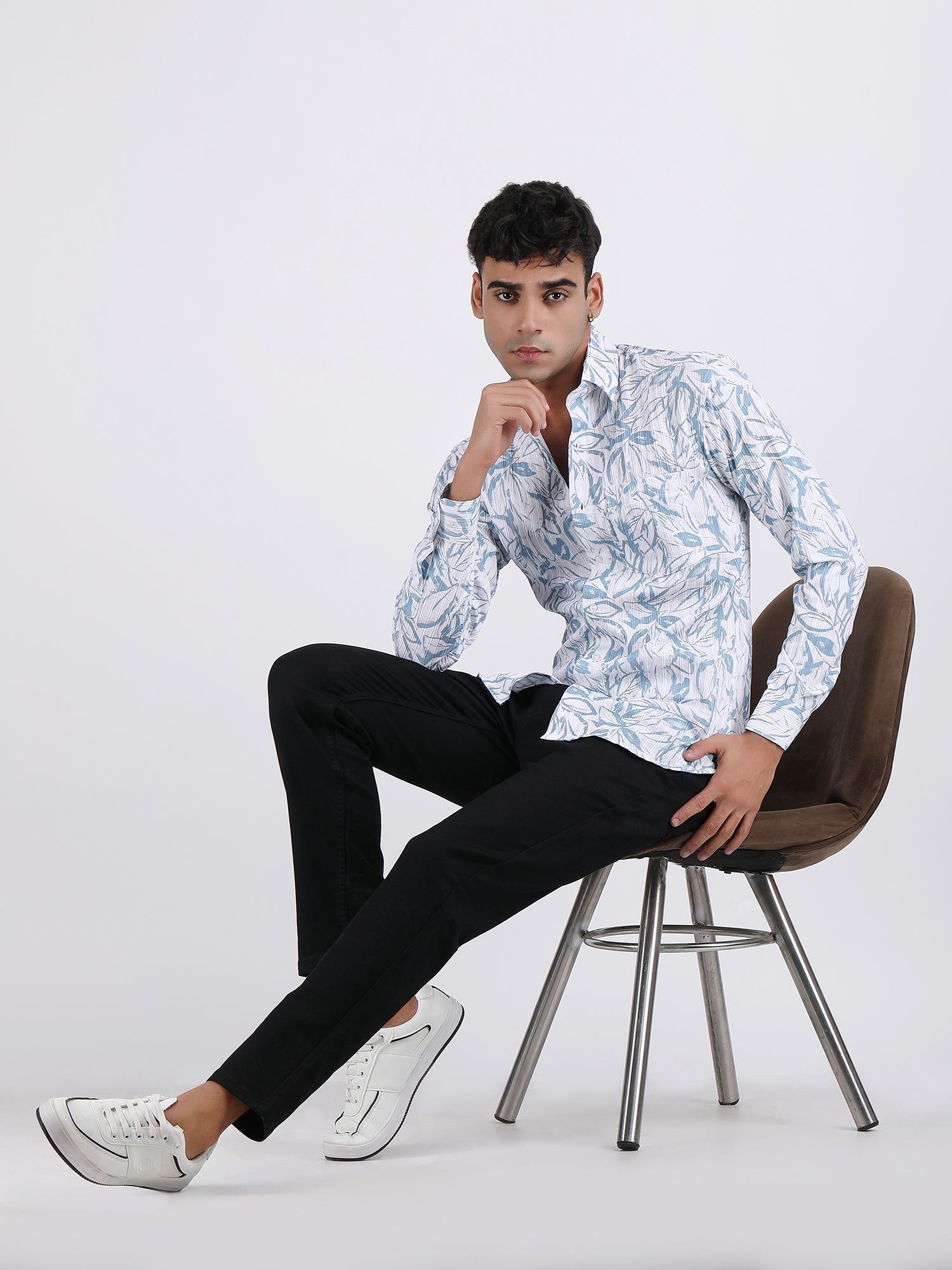 White Popcorn Print Premium Full Sleeves Shirt