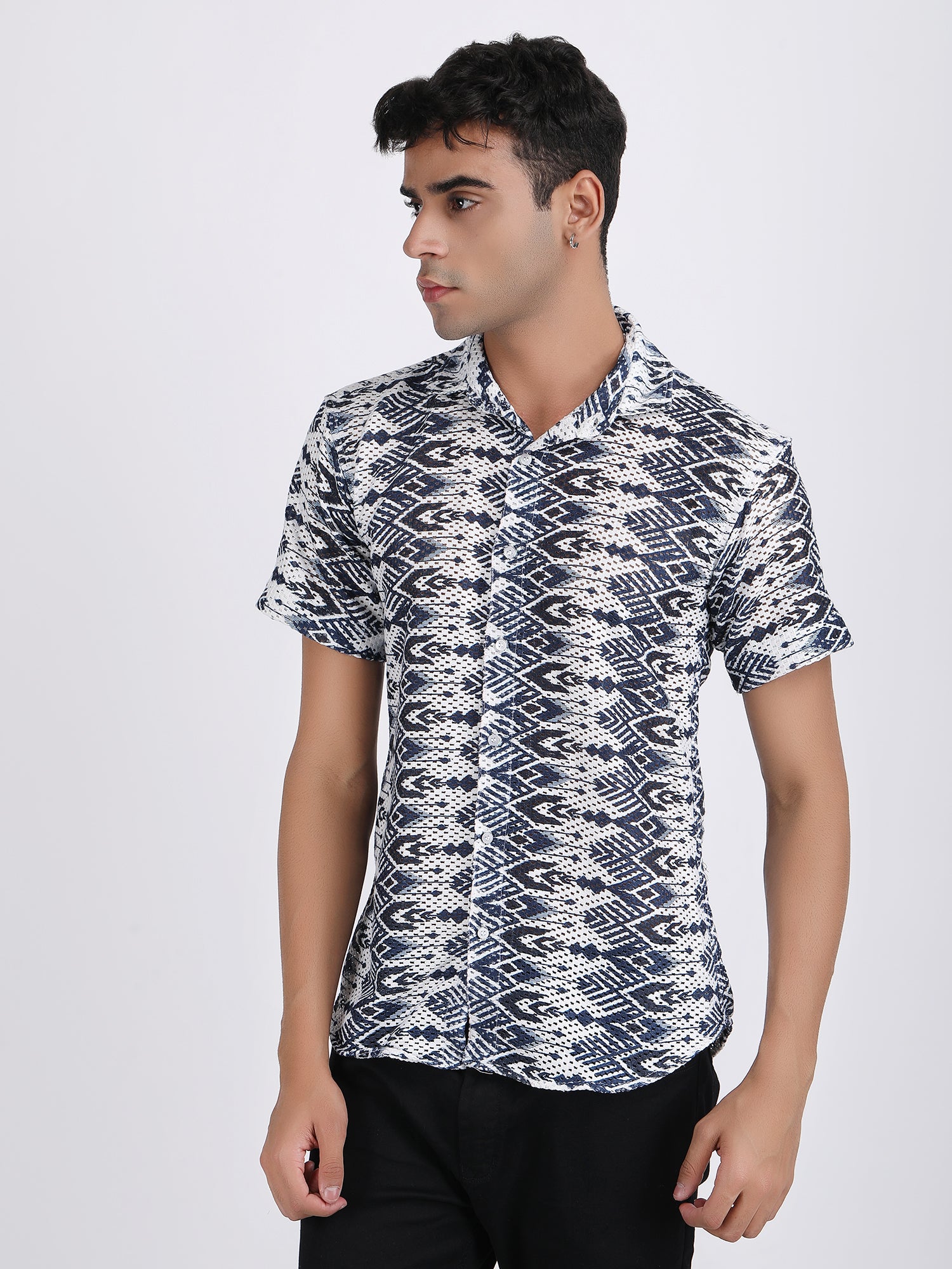 Navy Blue Dual Fusion Crochet Shirt