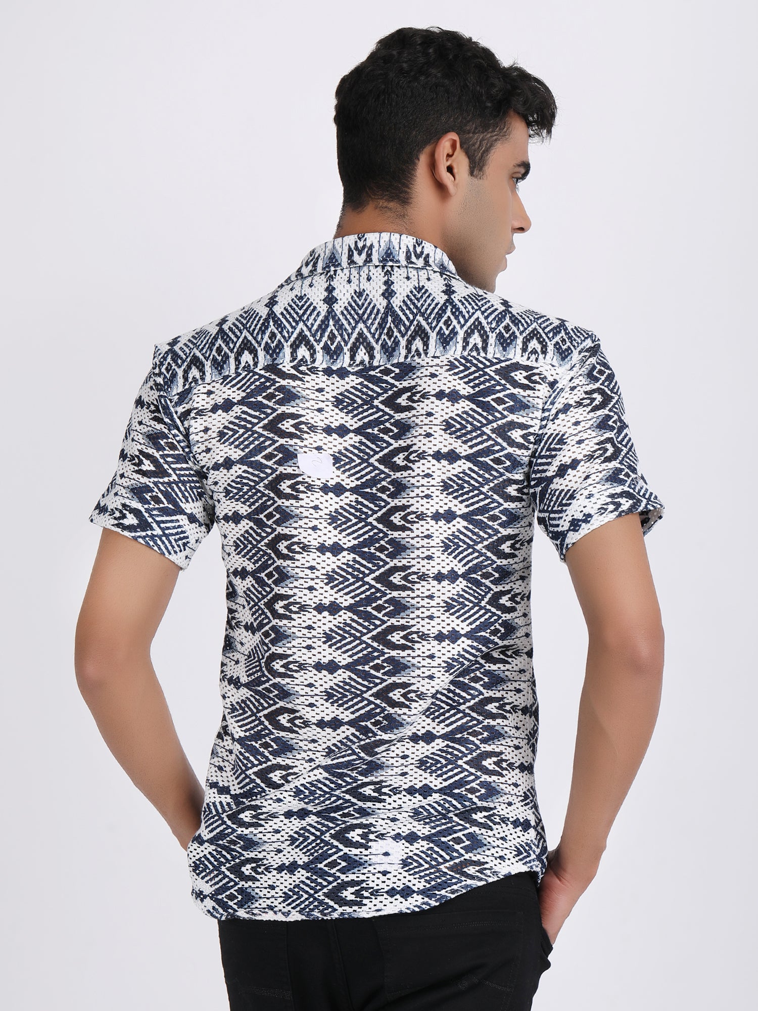 Navy Blue Dual Fusion Crochet Shirt