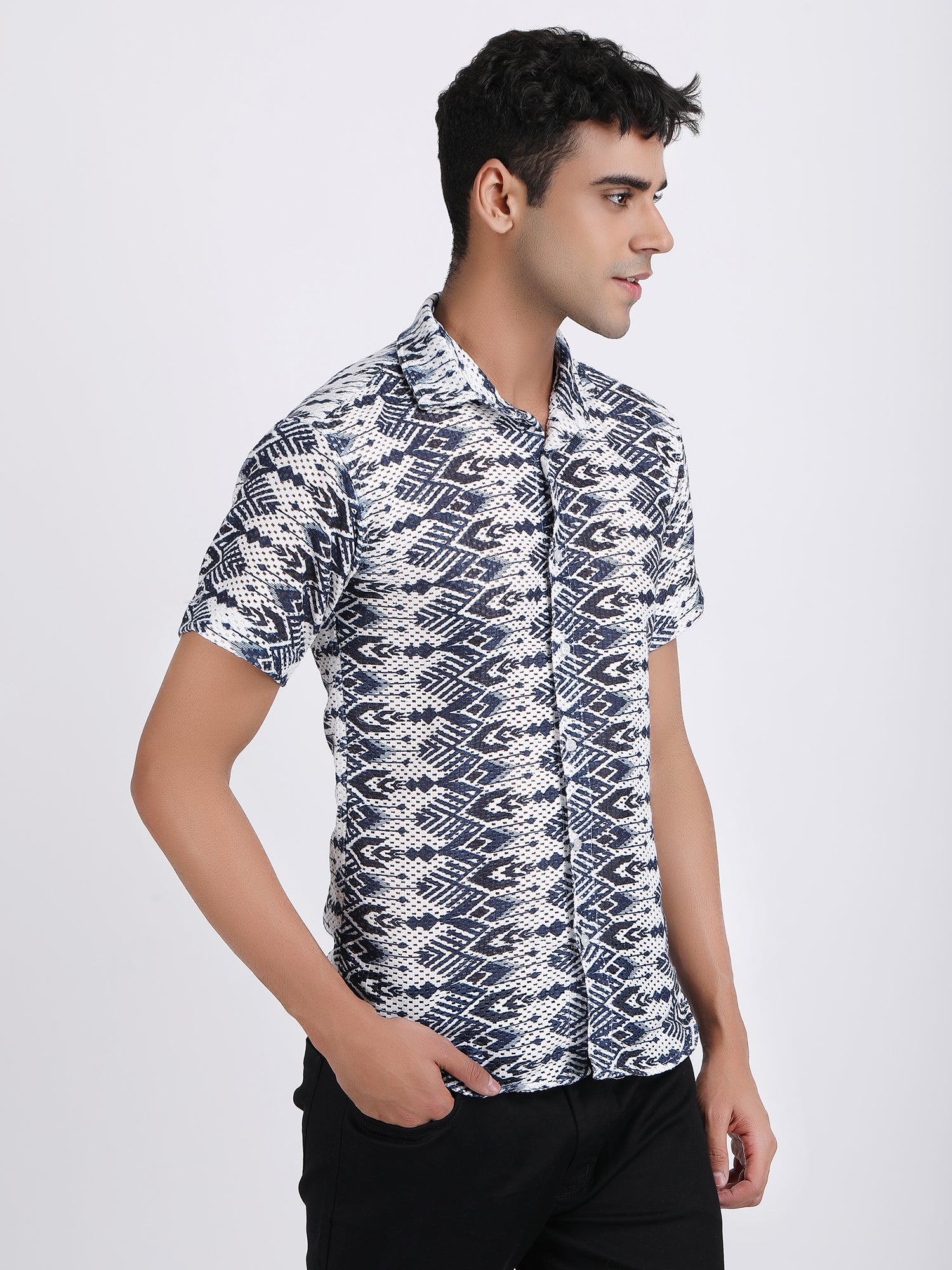 Navy Blue Dual Fusion Crochet Shirt