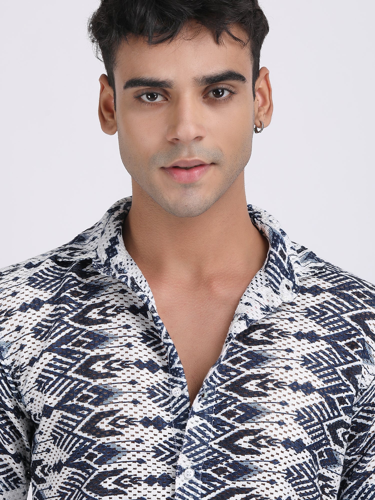 Navy Blue Dual Fusion Crochet Shirt
