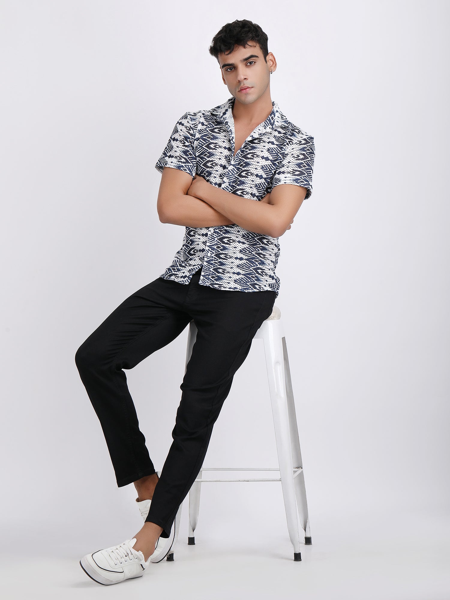 Navy Blue Dual Fusion Crochet Shirt