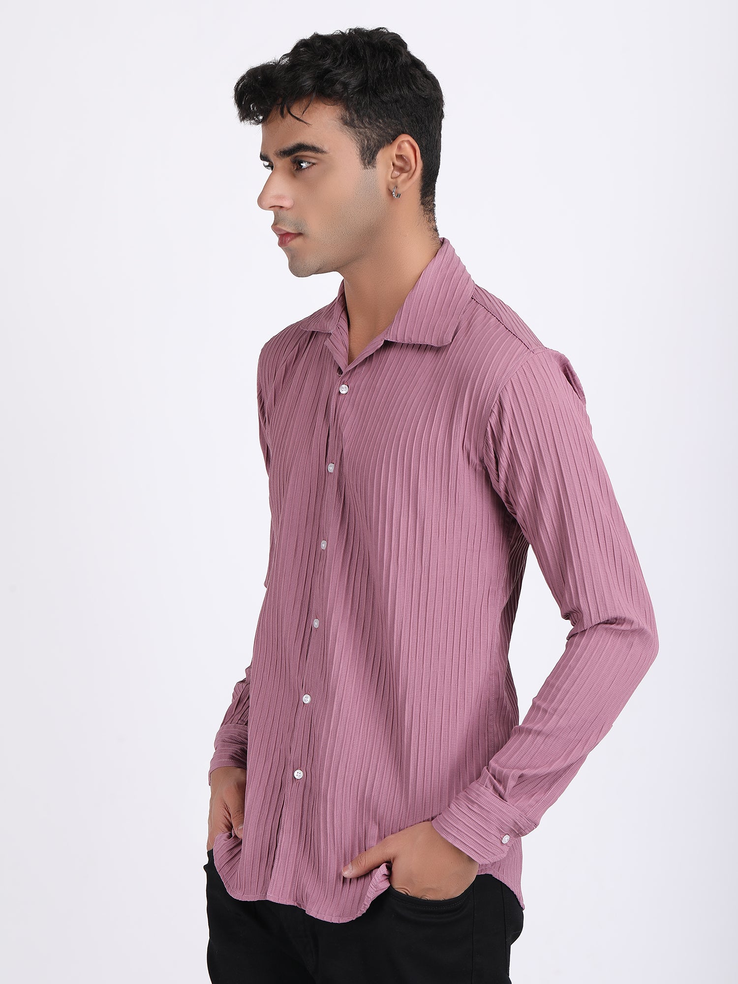 Dark Pink Popcorn Texture Full Sleeves Shirt