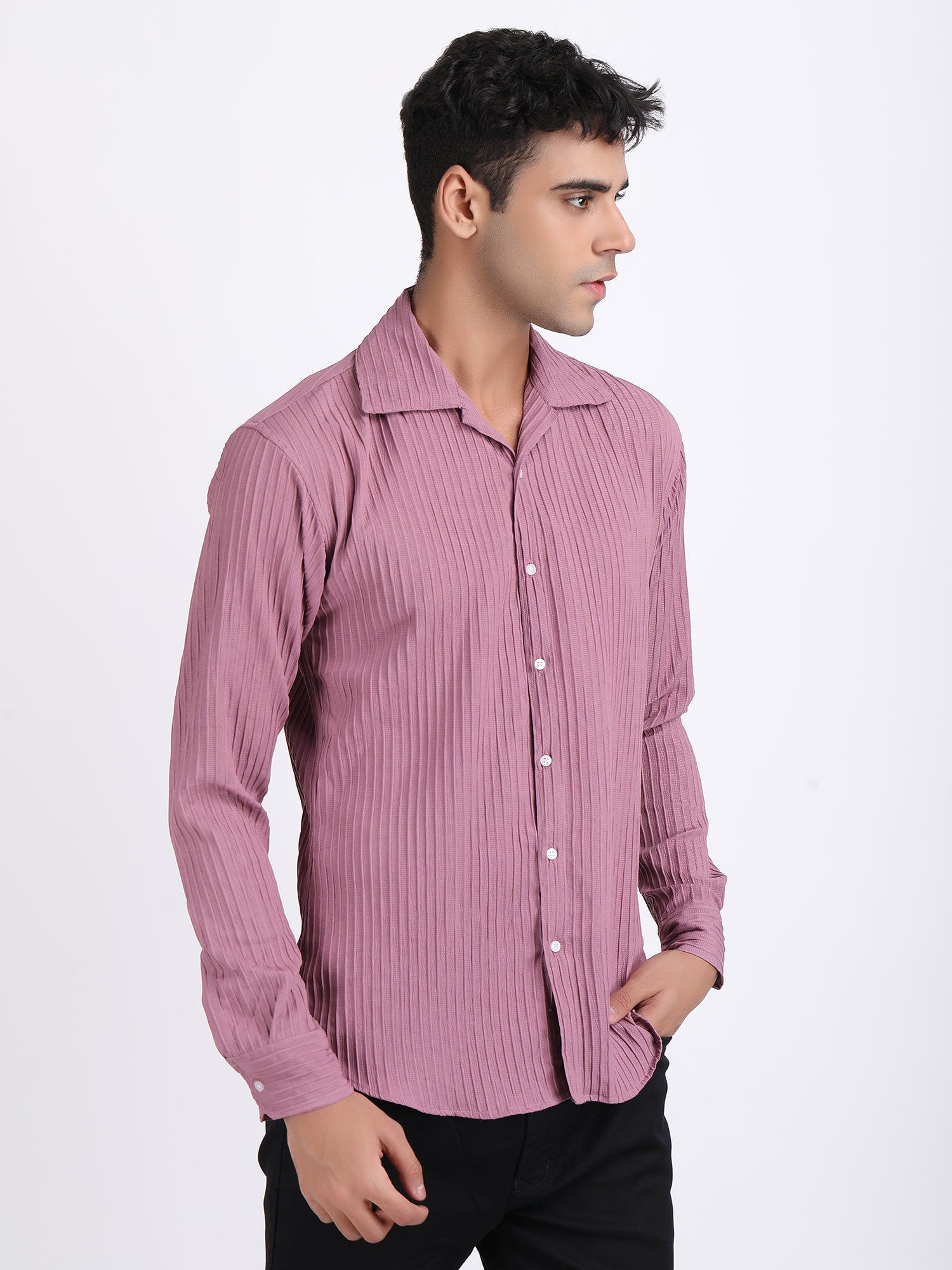 Dark Pink Popcorn Texture Full Sleeves Shirt