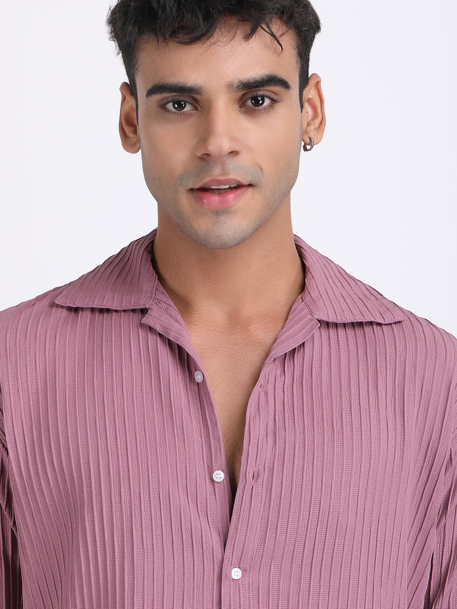 Dark Pink Popcorn Texture Full Sleeves Shirt