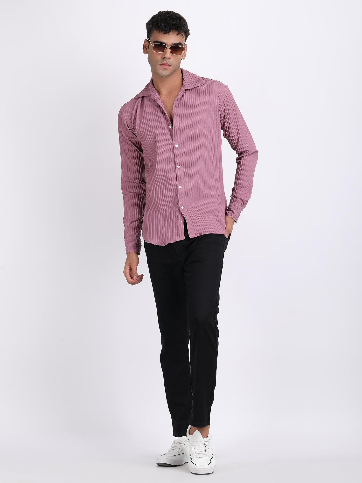 Dark Pink Popcorn Texture Full Sleeves Shirt