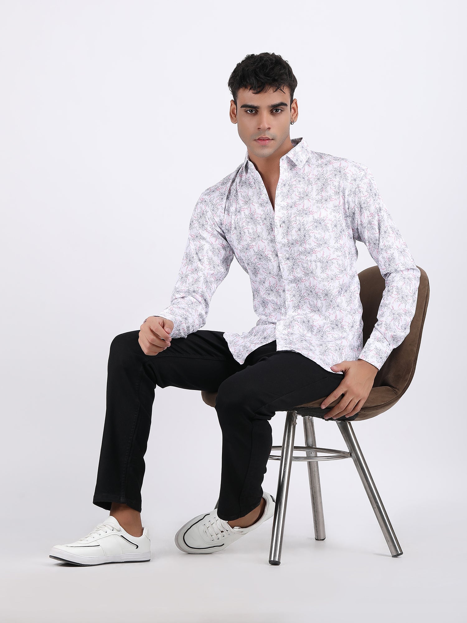 Dark White Popcorn Print Premium Full Sleeves Shirt