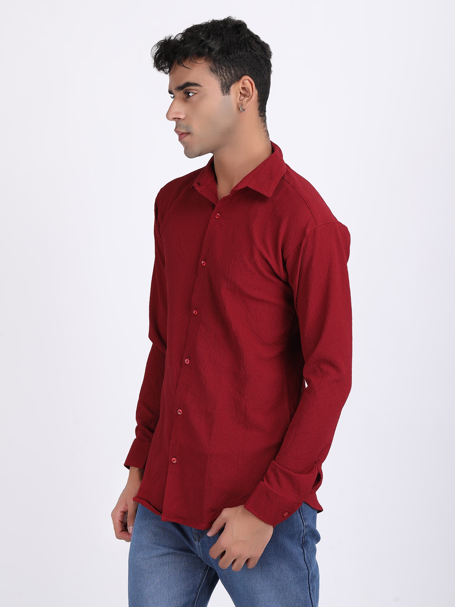 Red Popcorn Texture Full Sleeves Shirt