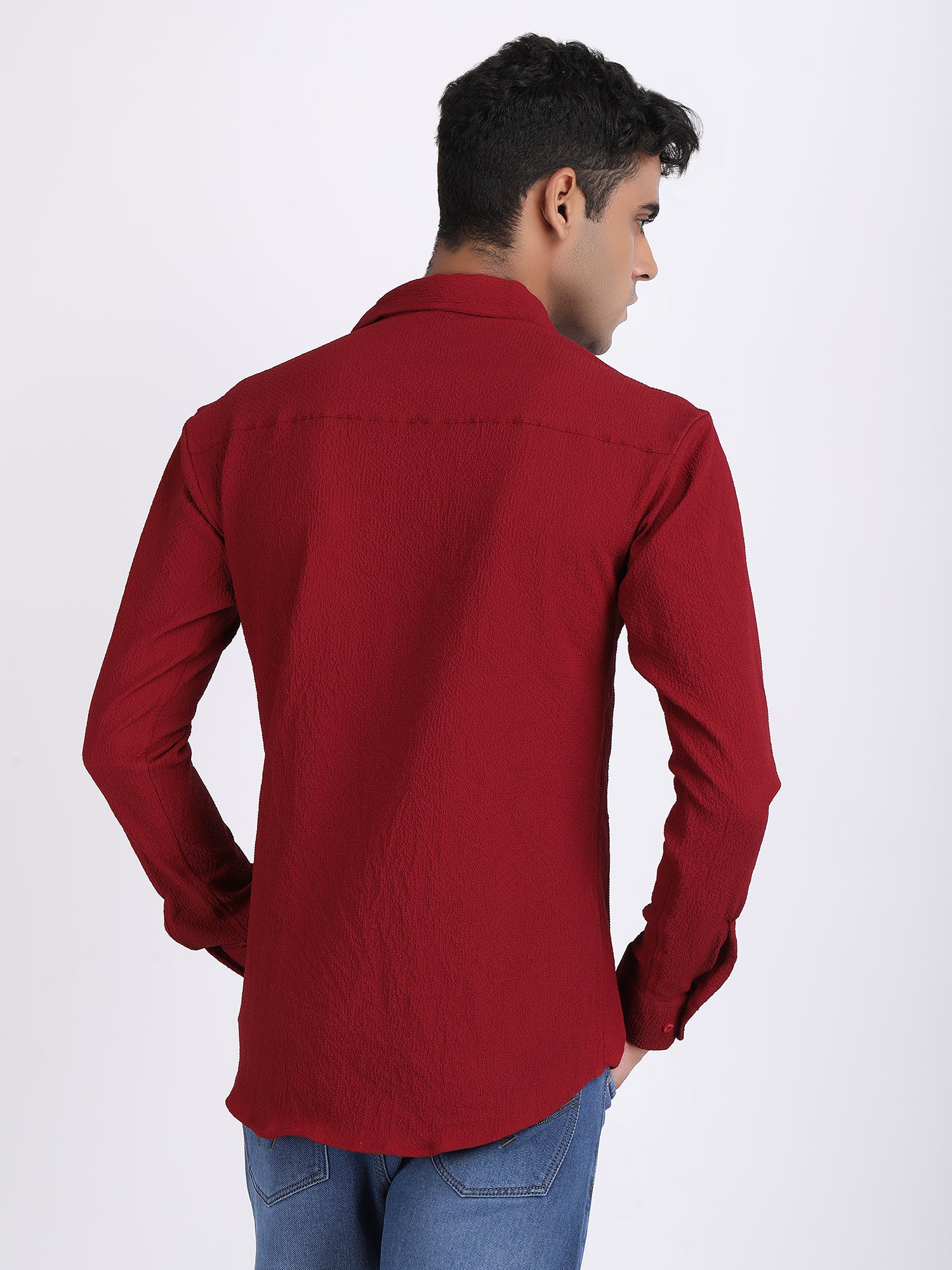 Red Popcorn Texture Full Sleeves Shirt