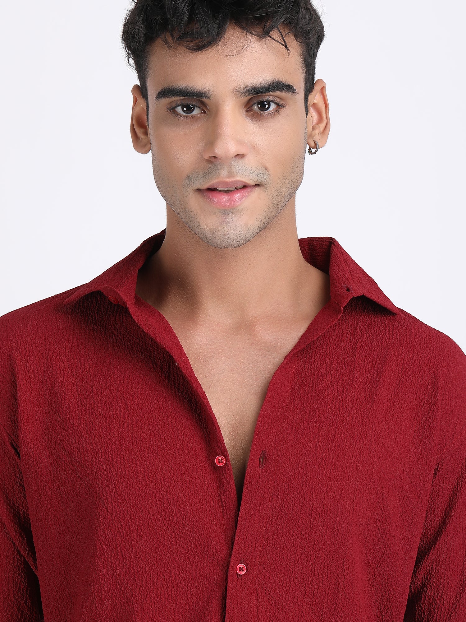 Red Popcorn Texture Full Sleeves Shirt