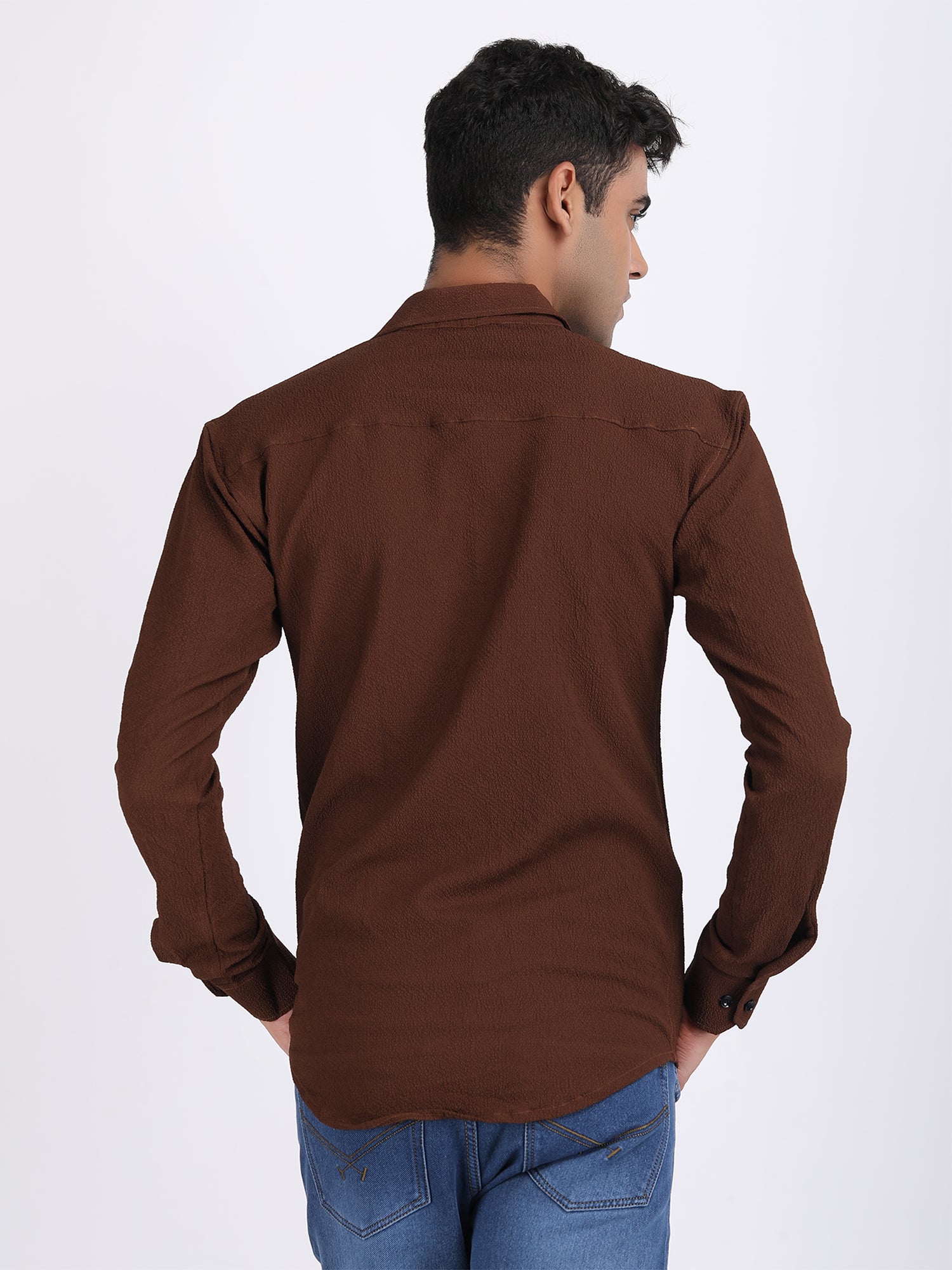 Crater Brown Popcorn Texture Full Sleeves Shirt