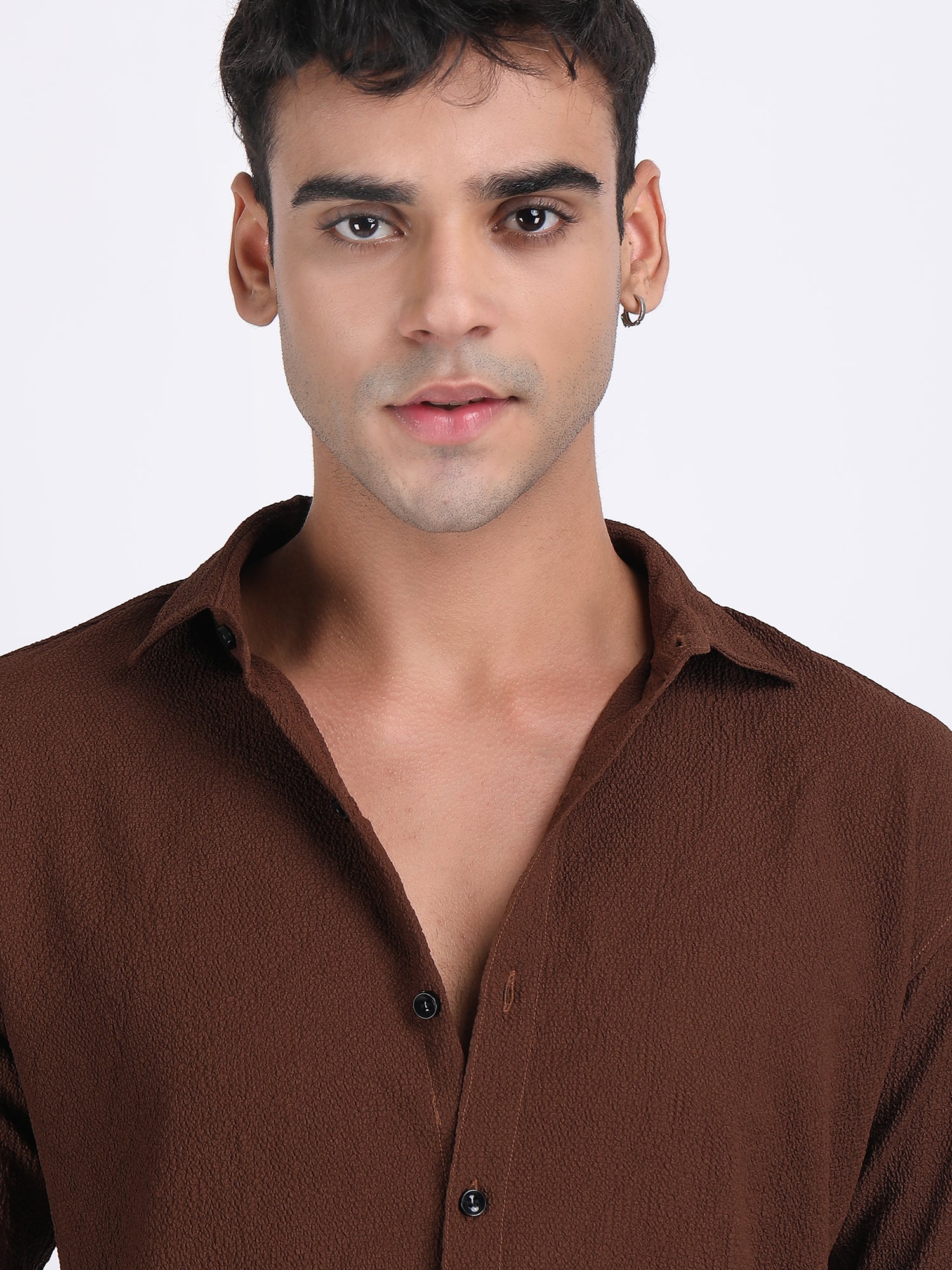 Crater Brown Popcorn Texture Full Sleeves Shirt