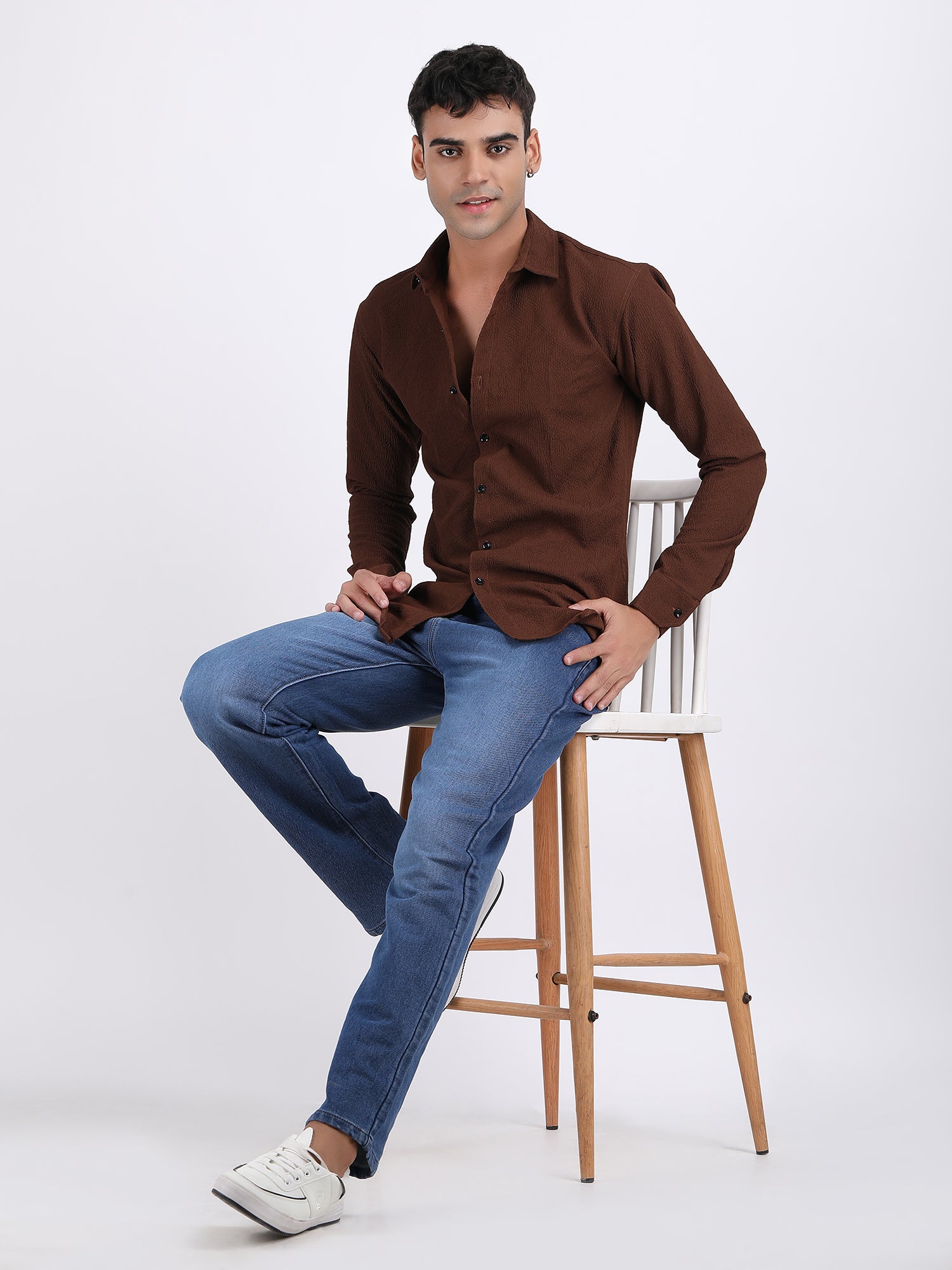Crater Brown Popcorn Texture Full Sleeves Shirt